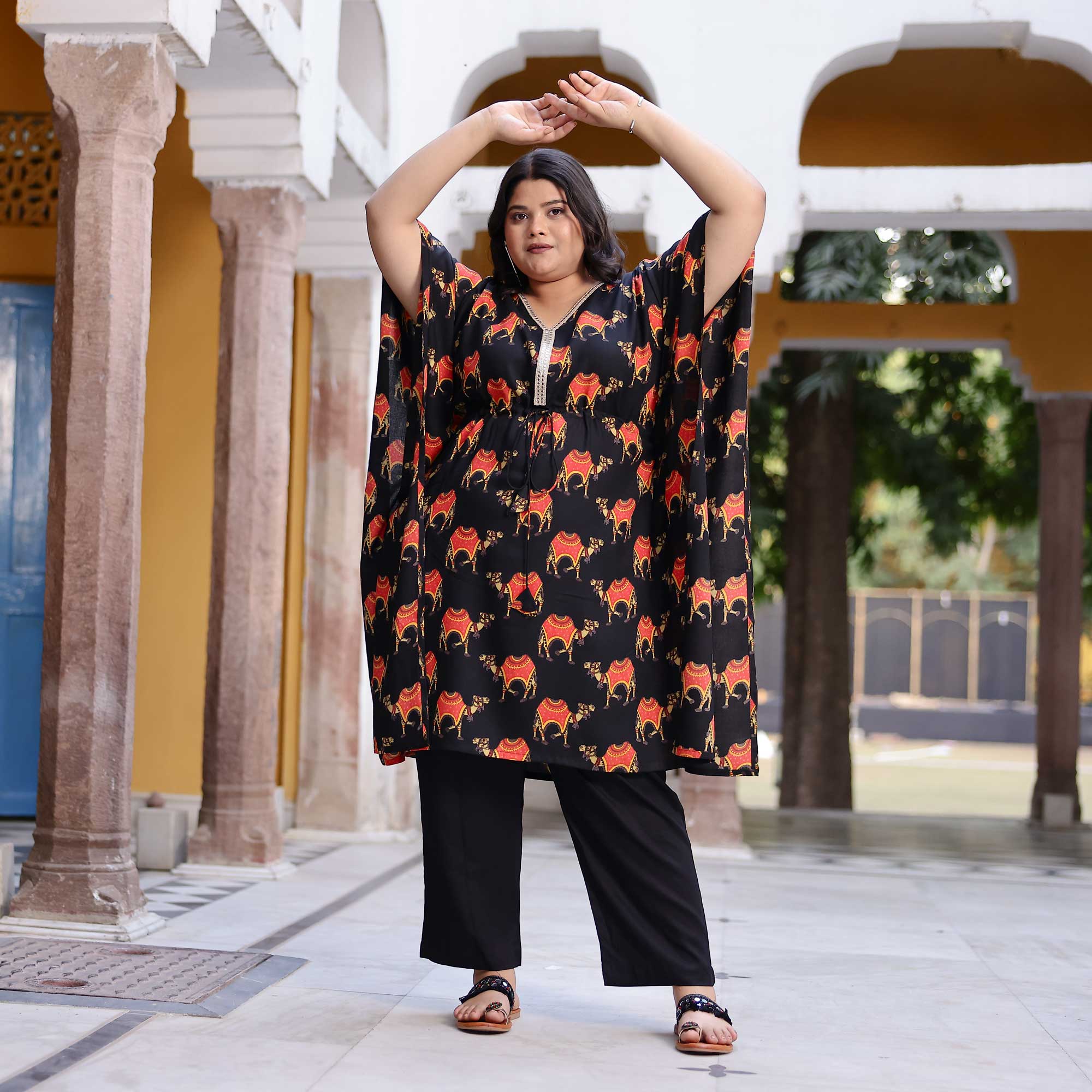Banjara Black Motif Rayon Kaftan