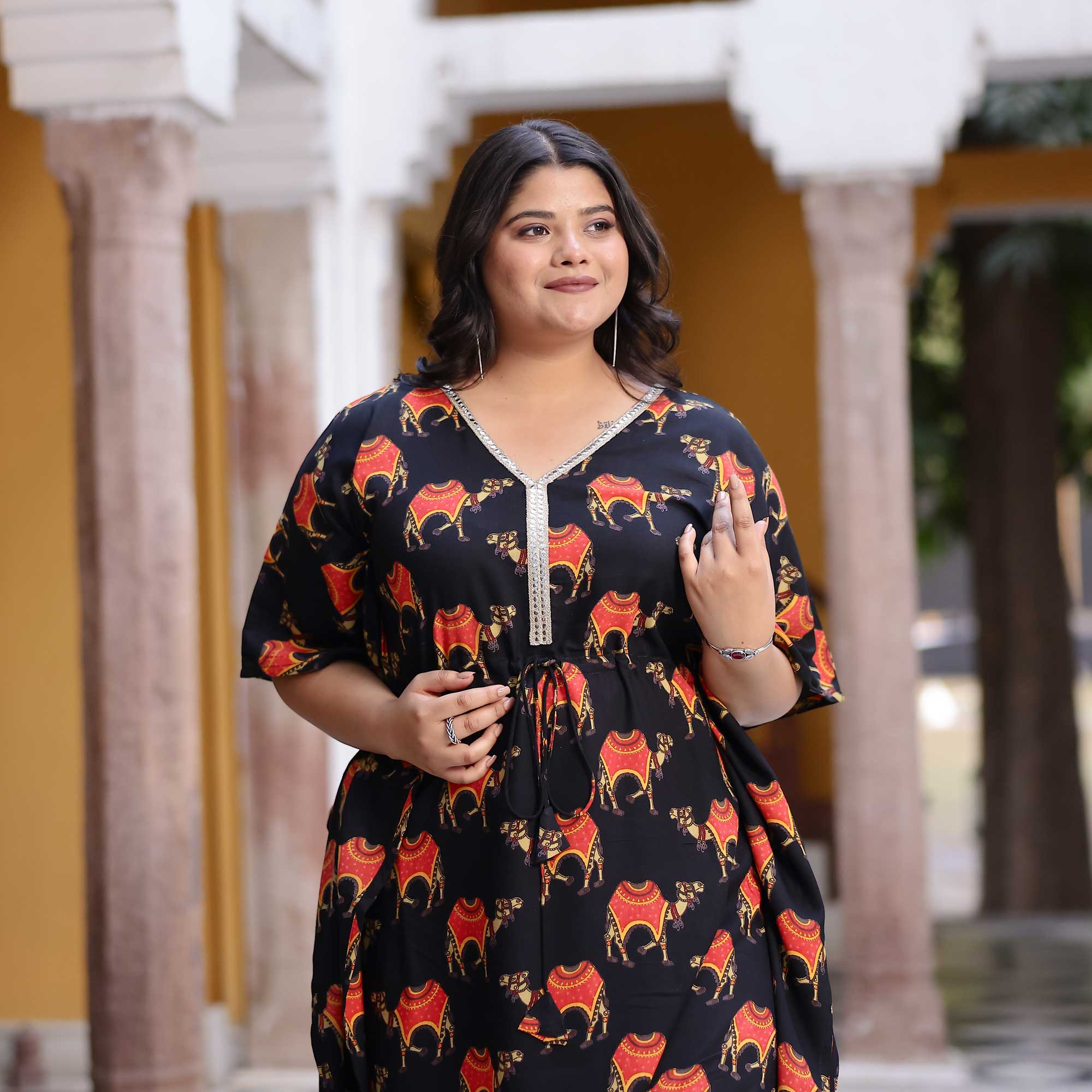 Banjara Black Motif Rayon Kaftan