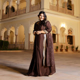Majestic Mocha Scalloped Sequin Drape SKirt Set With Cape