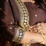 Majestic Mocha Scalloped Sequin Drape SKirt Set With Cape