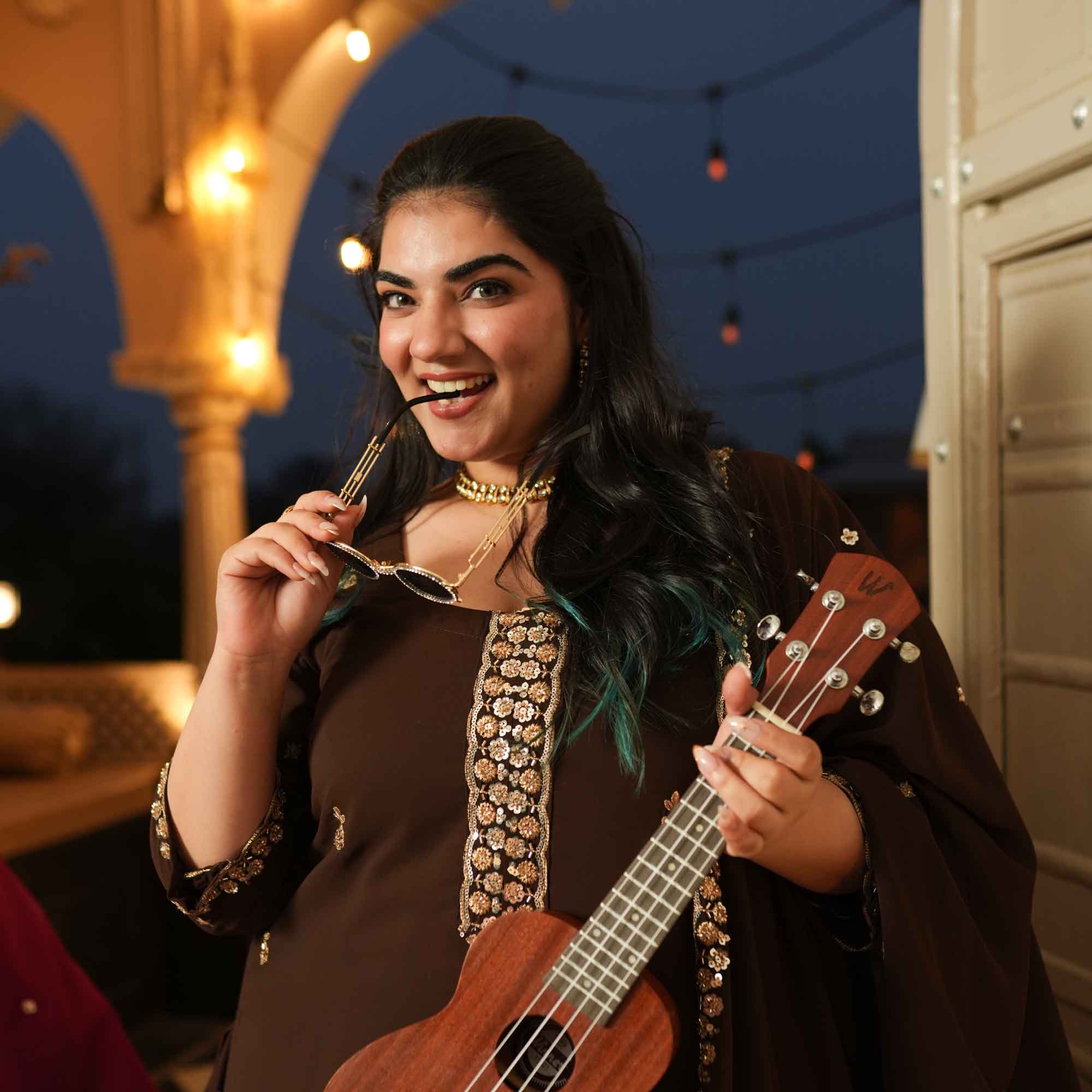 Dekha Ek Khwab- Coffee Cutdana Embroidered Georgette Kurta Skirt Set