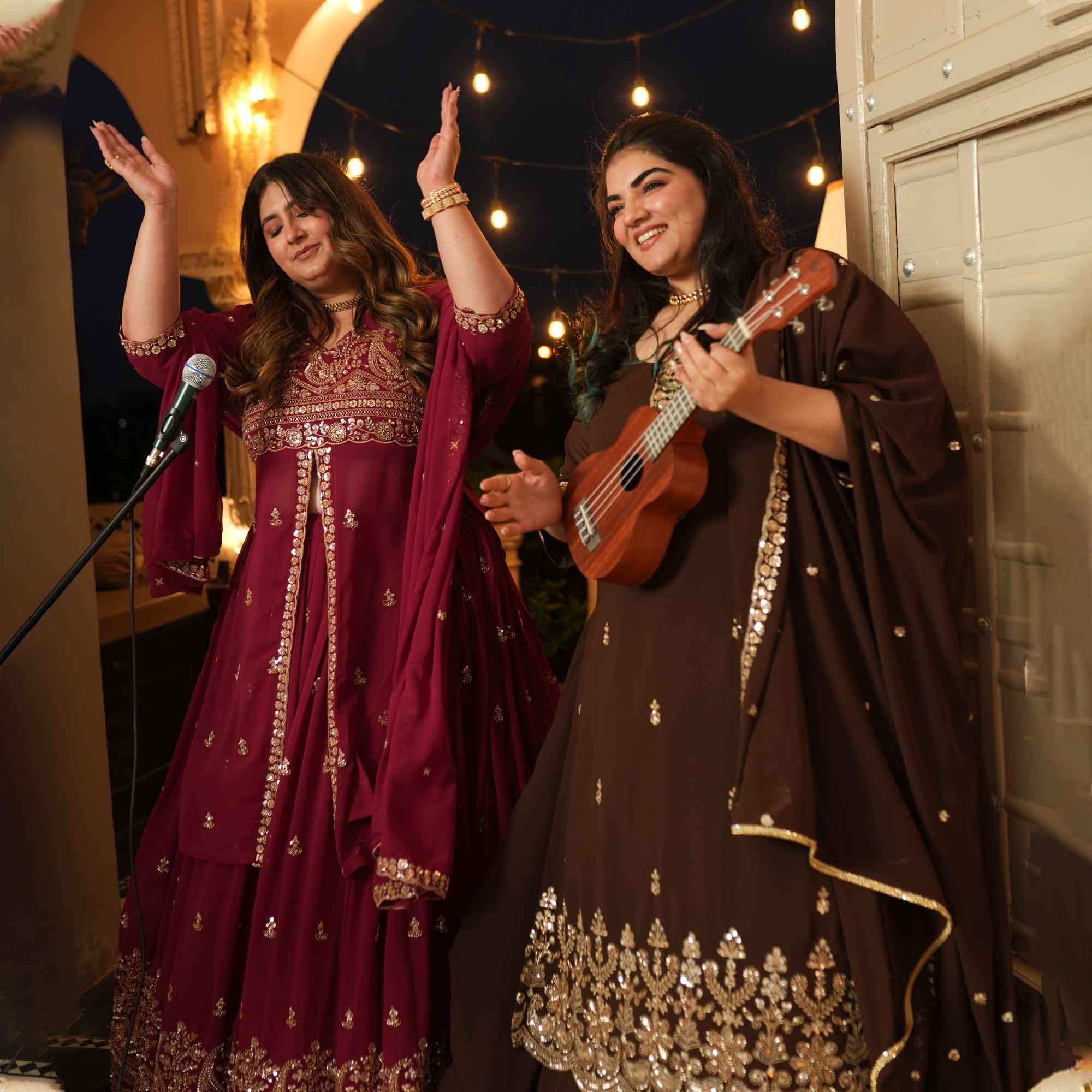 Dekha Ek Khwab- Coffee Cutdana Embroidered Georgette Kurta Skirt Set