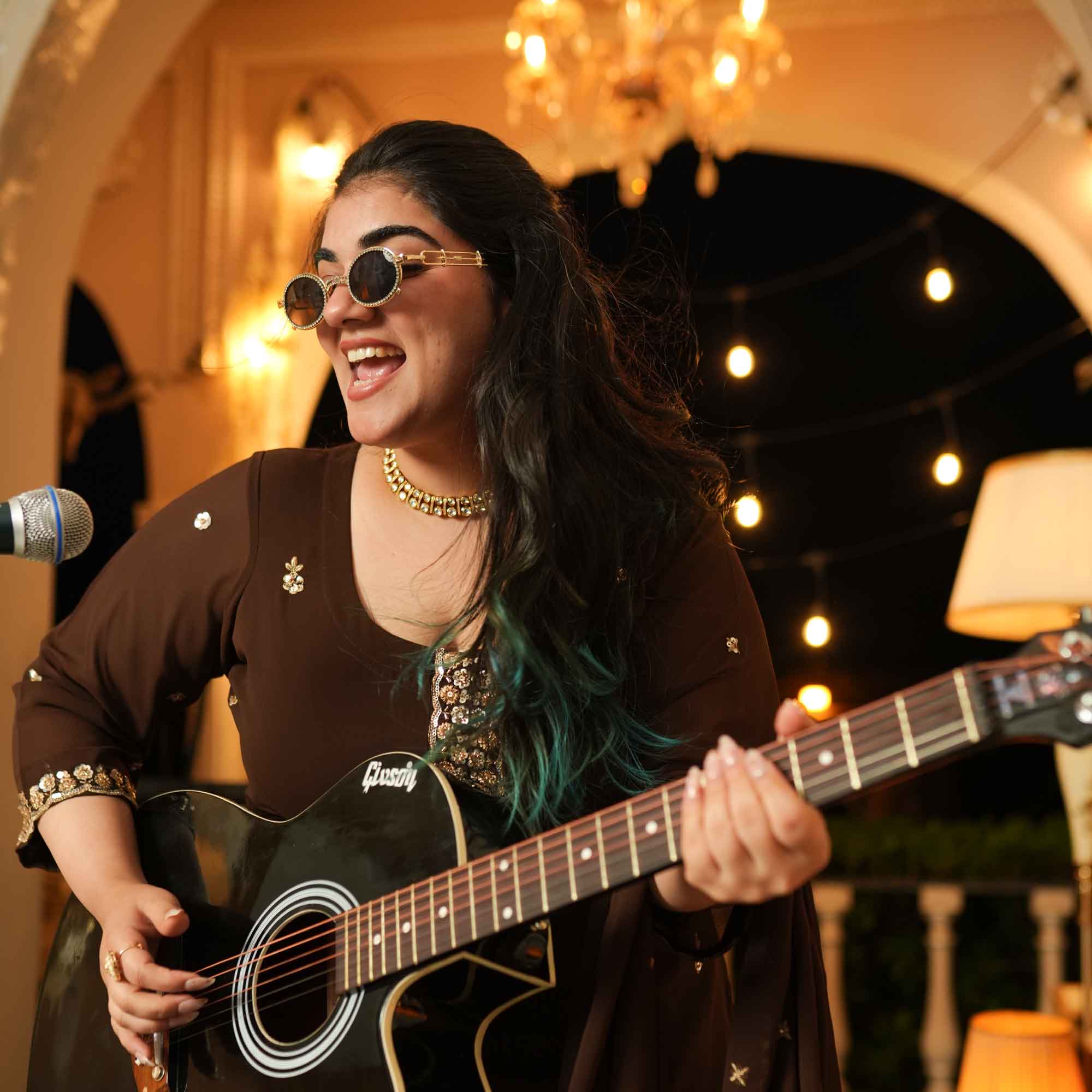 Dekha Ek Khwab- Coffee Cutdana Embroidered Georgette Kurta Skirt Set