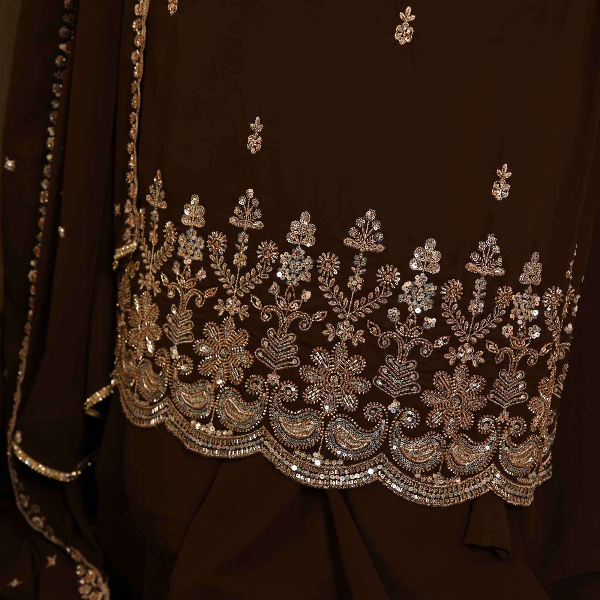 Dekha Ek Khwab- Coffee Cutdana Embroidered Georgette Kurta Skirt Set