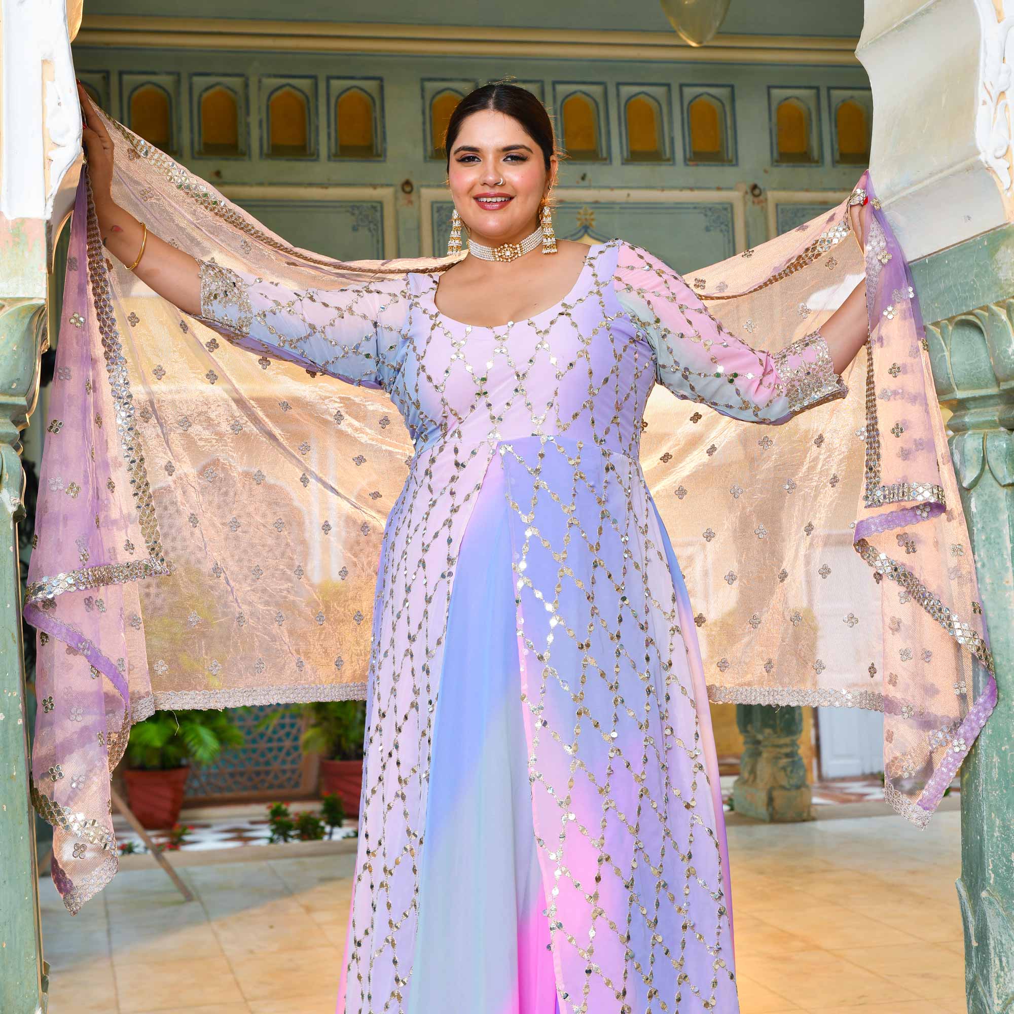 Aurora Beauty Sequin Embroidered Georgette Anarkali Dress