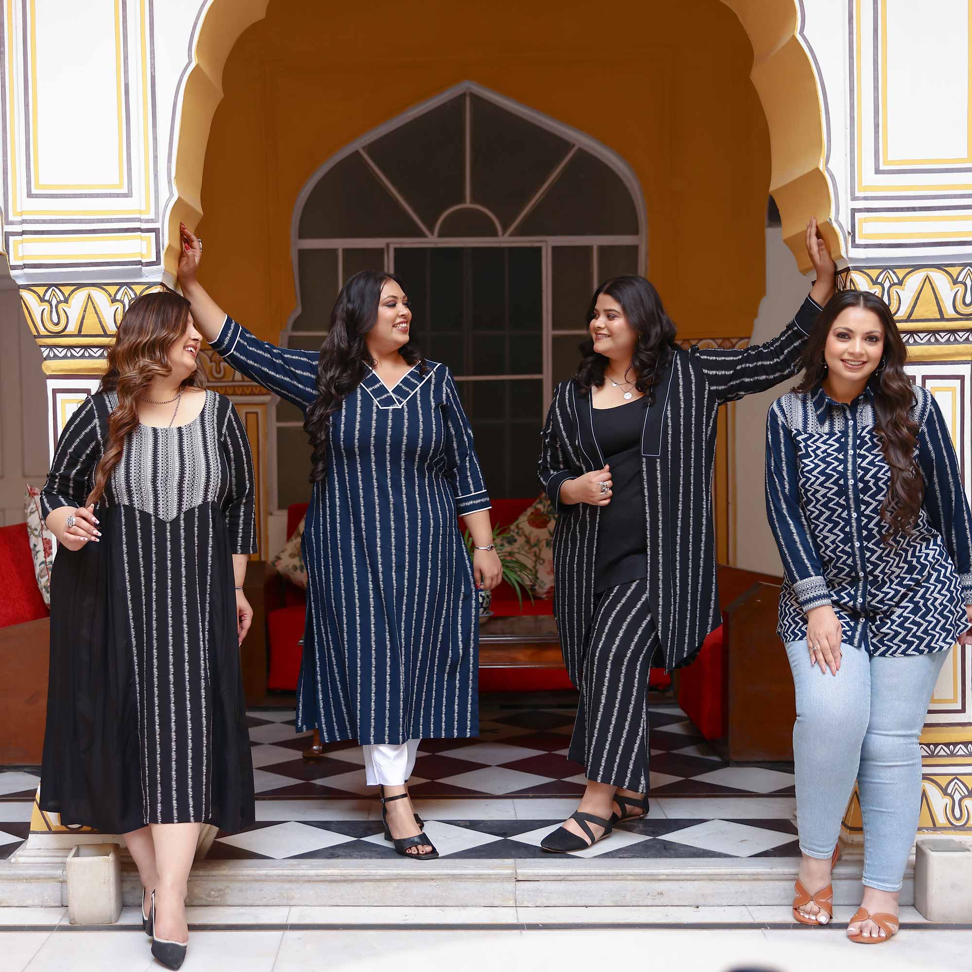 Check-Mate Black Cotton Lycra Aline Dress