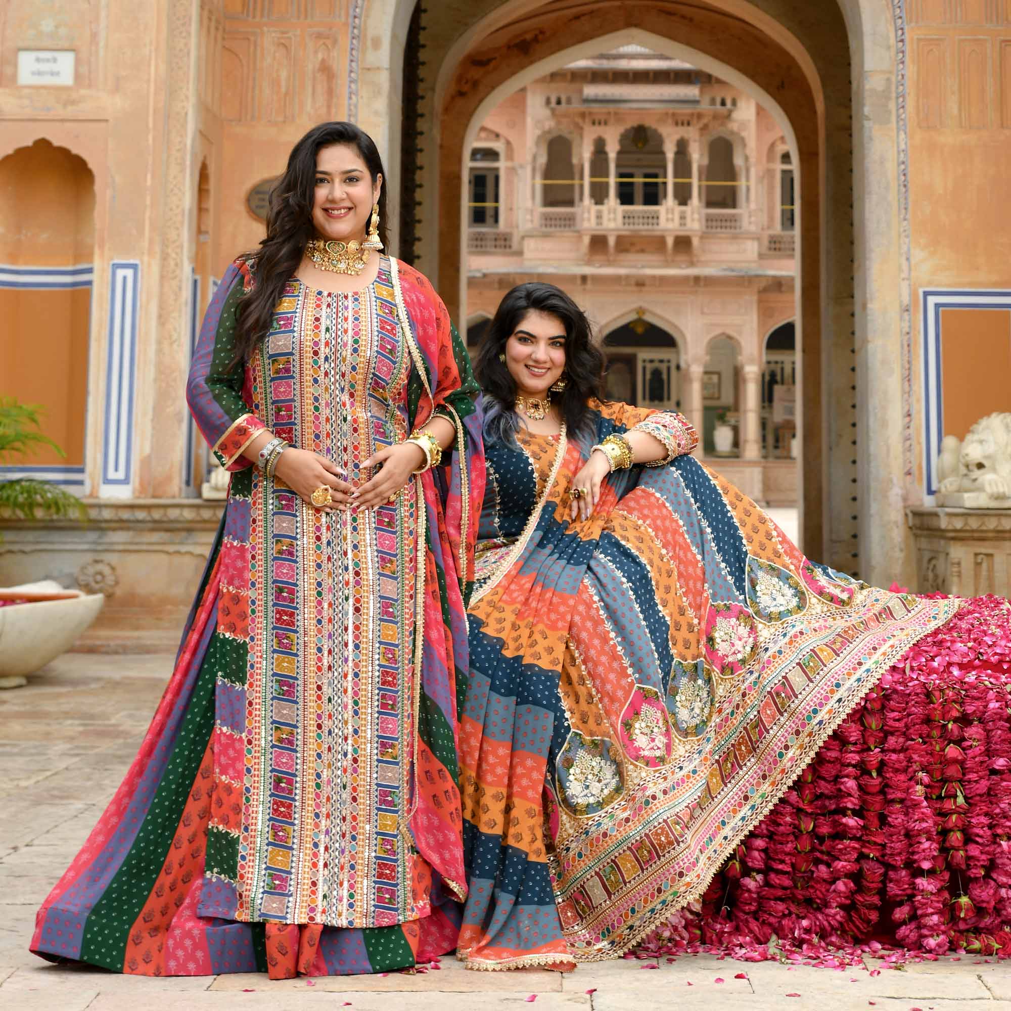 Pitara- Multicolour Modern Fusion Printed Zari Embroidered Lehenga Set