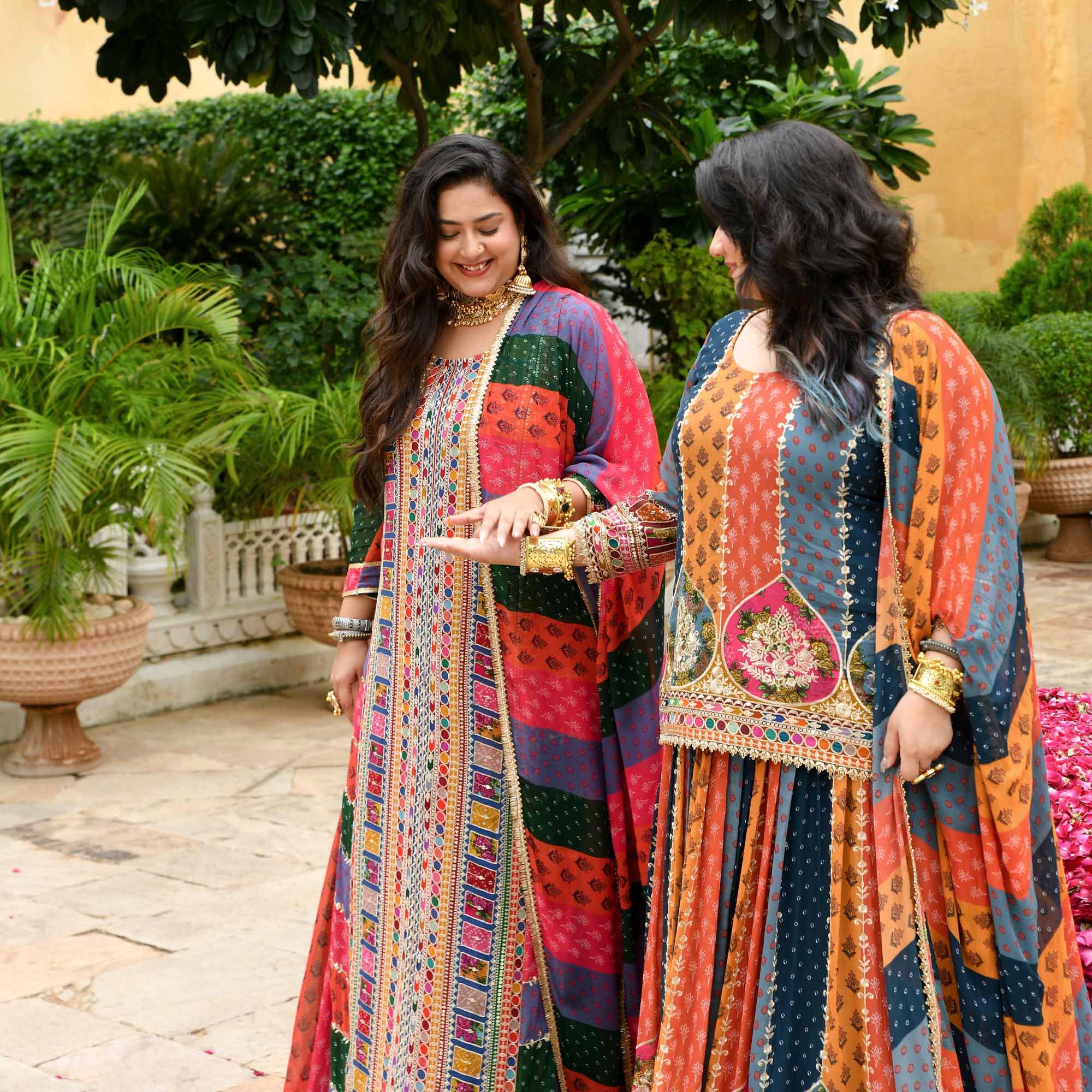 Rajkumari- Multicolour Modern Fusion Printed Zari Embroidered Lehenga Set