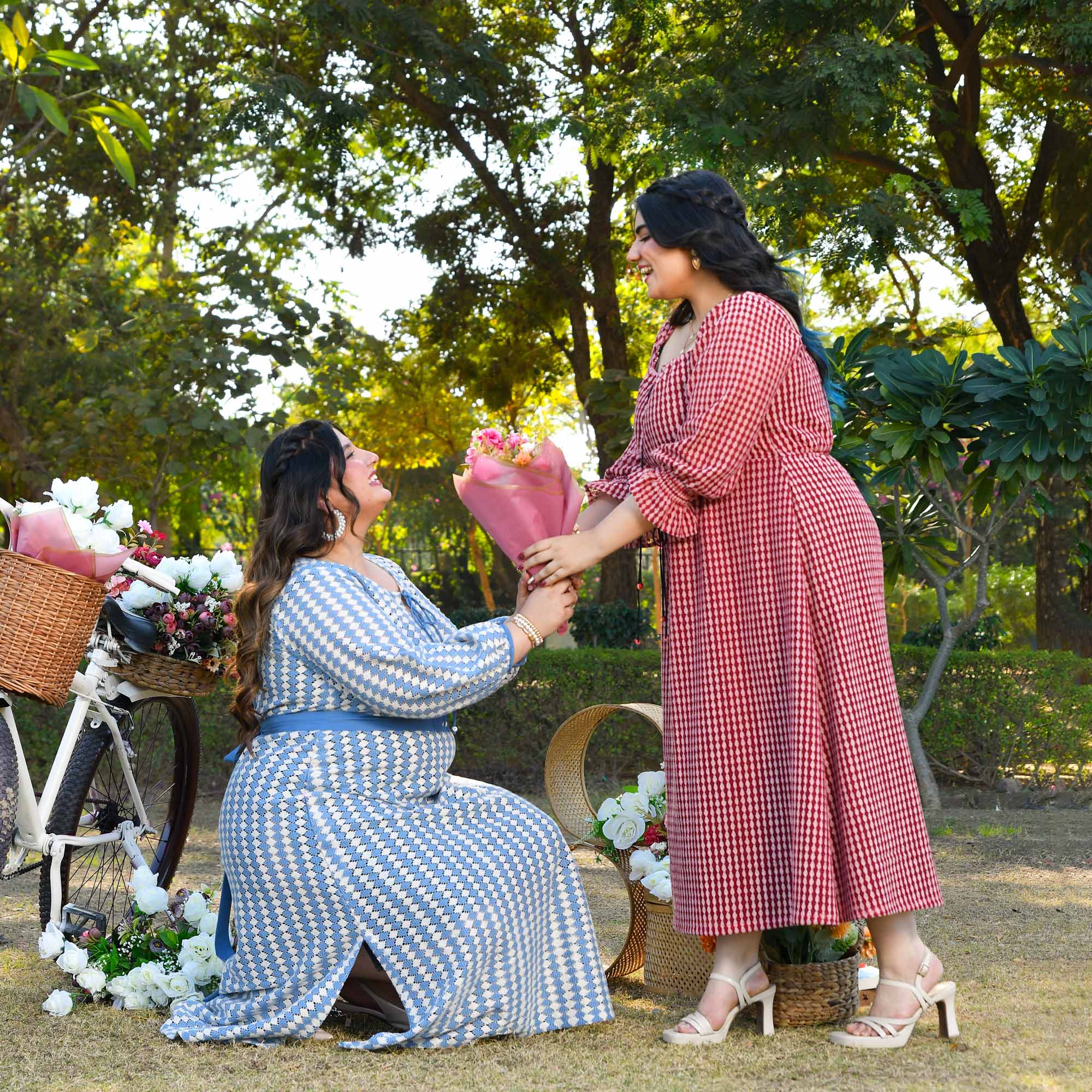 Greece- Sky Blue & White Cotton Knitted Laced Aline Dress