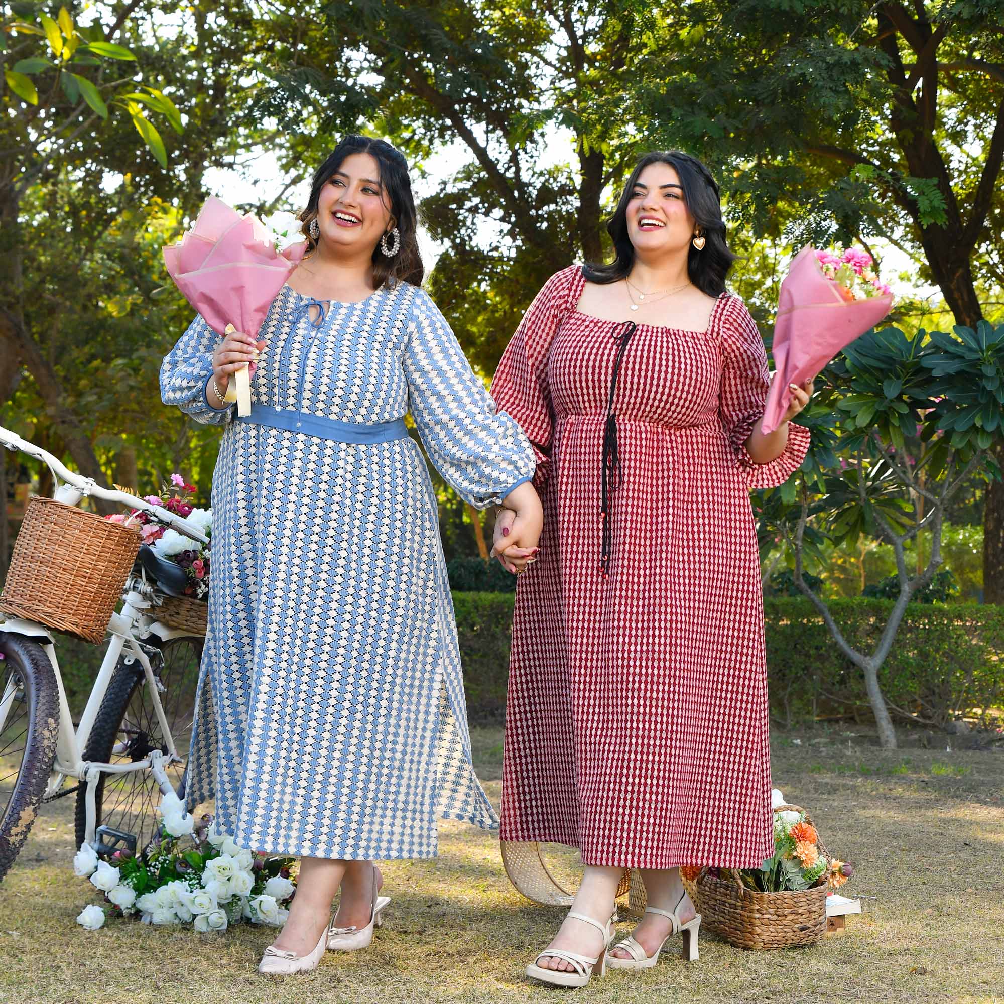 Greece- Sky Blue & White Cotton Knitted Laced Aline Dress