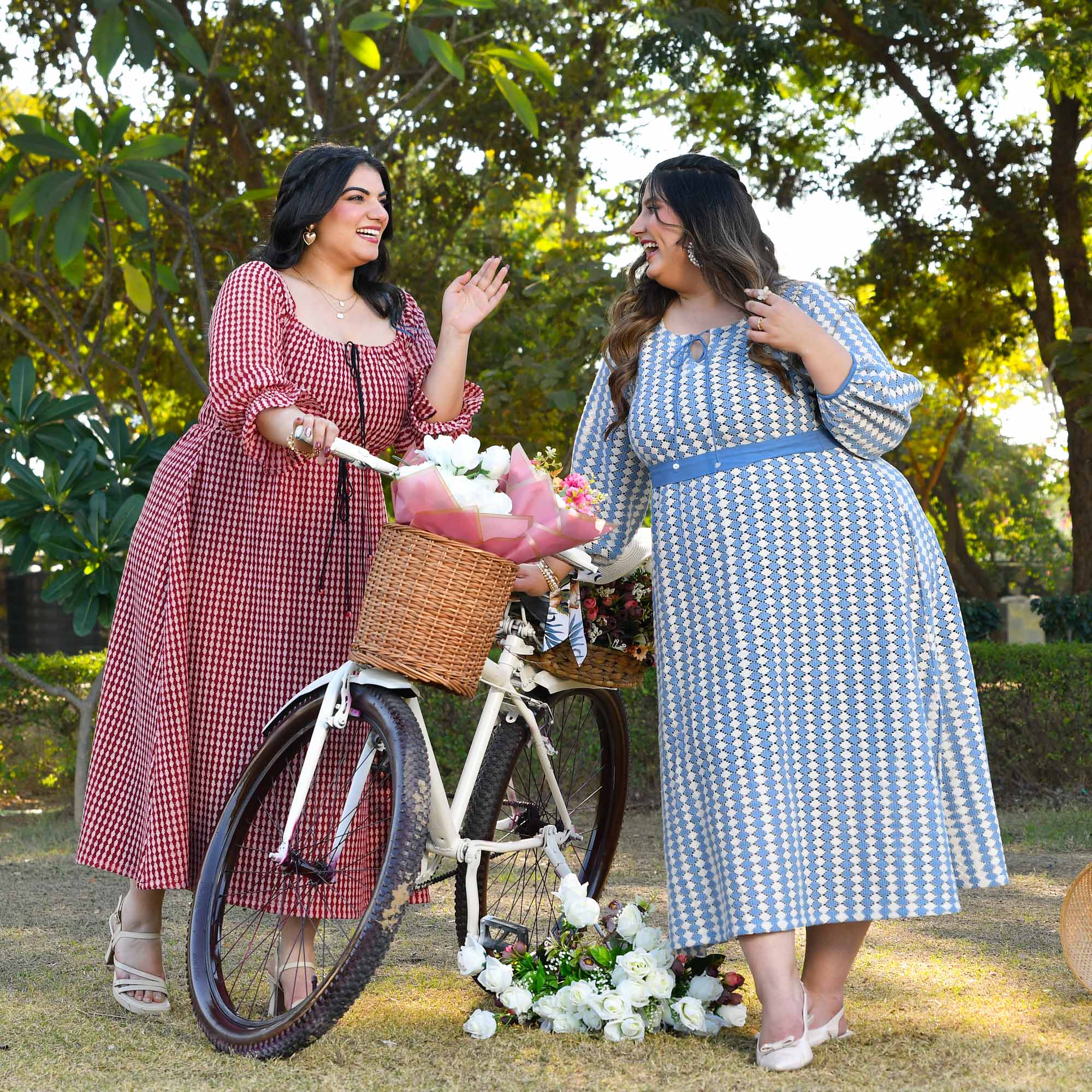 Spain- Brick & Black Cotton Knitted Laced Aline Dress