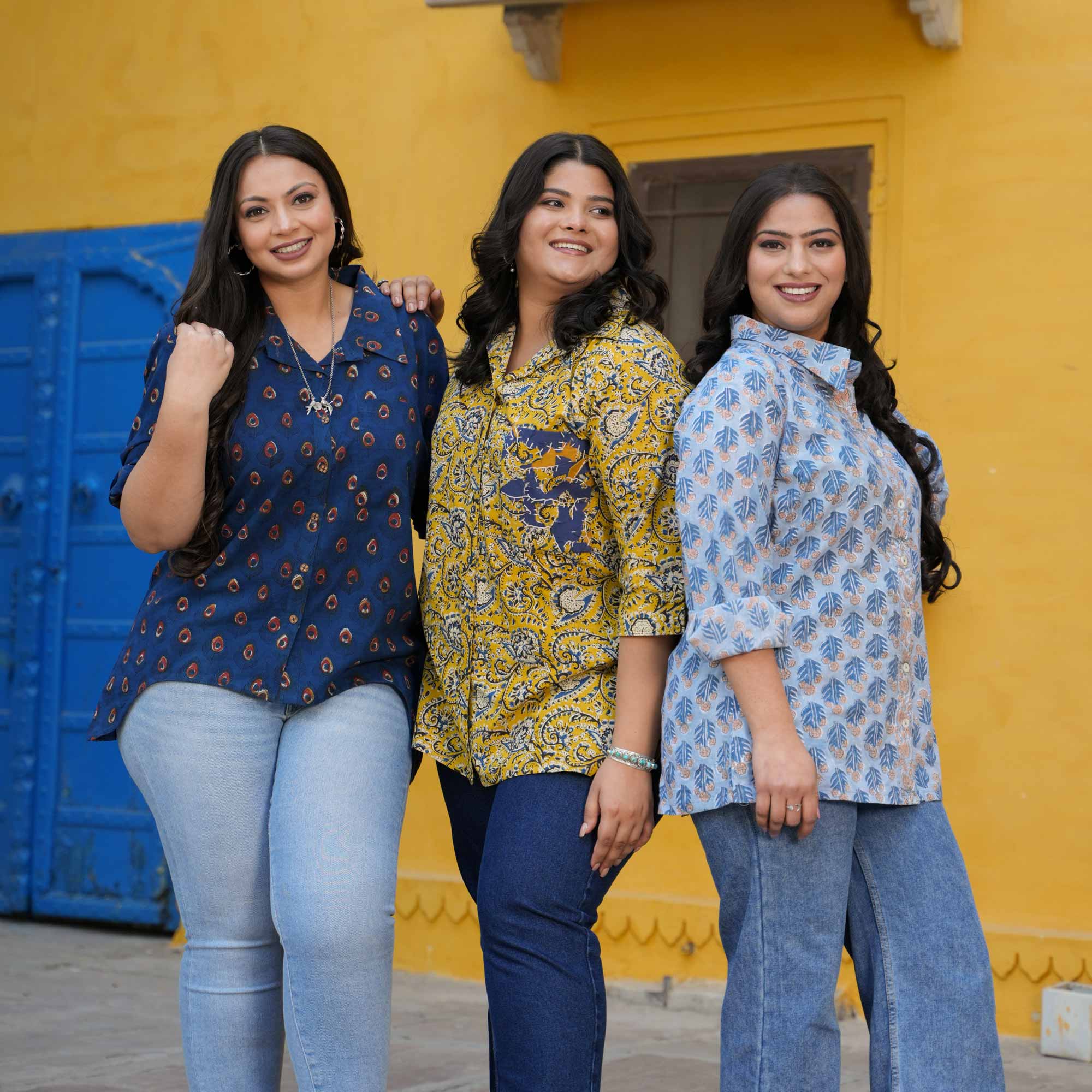 Butterscotch Beauty Floral Handblock Printed Cotton Shirt