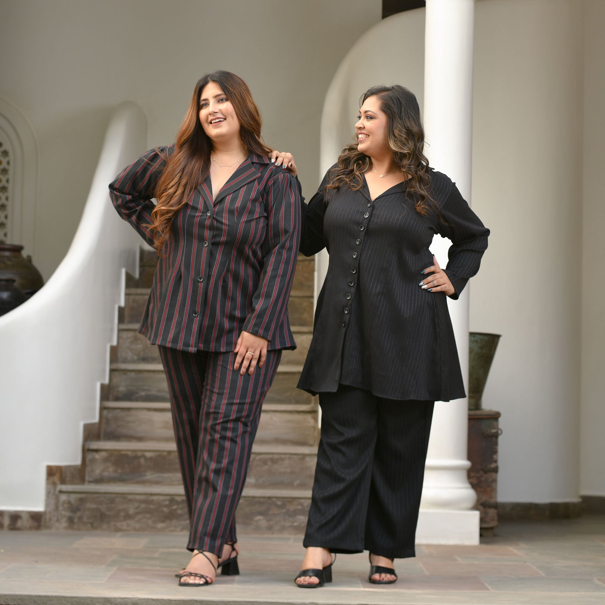 Classic Black Textured Blazer Pants Co-Ord Set