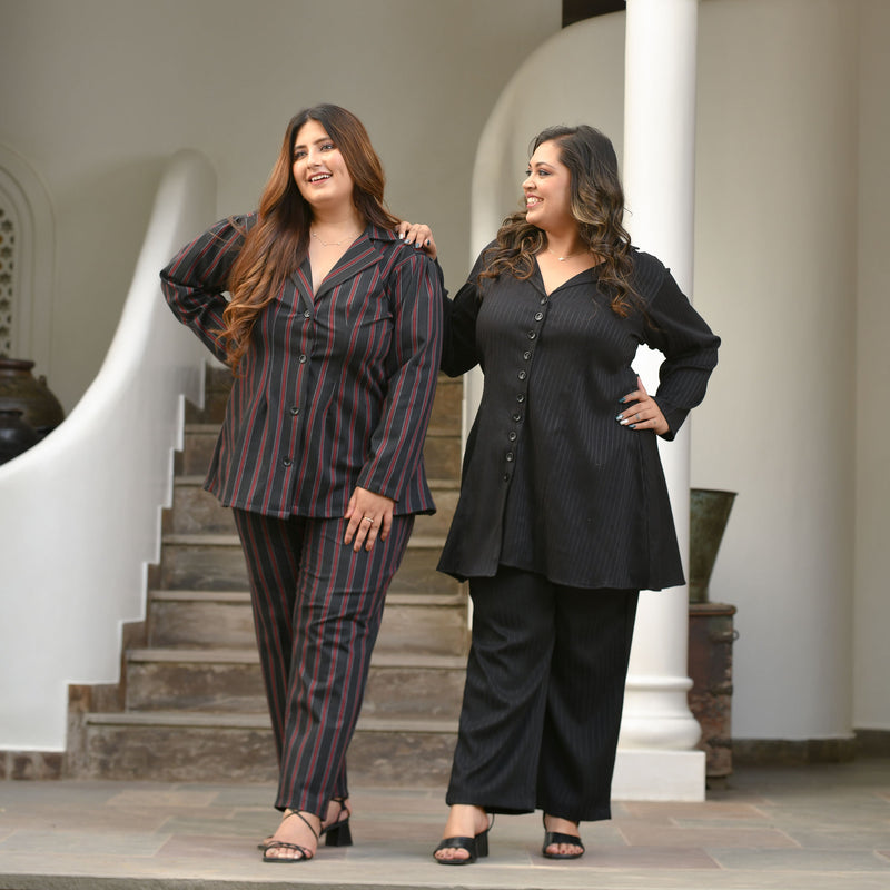 Classic Black Textured Blazer Pants Co-Ord Set