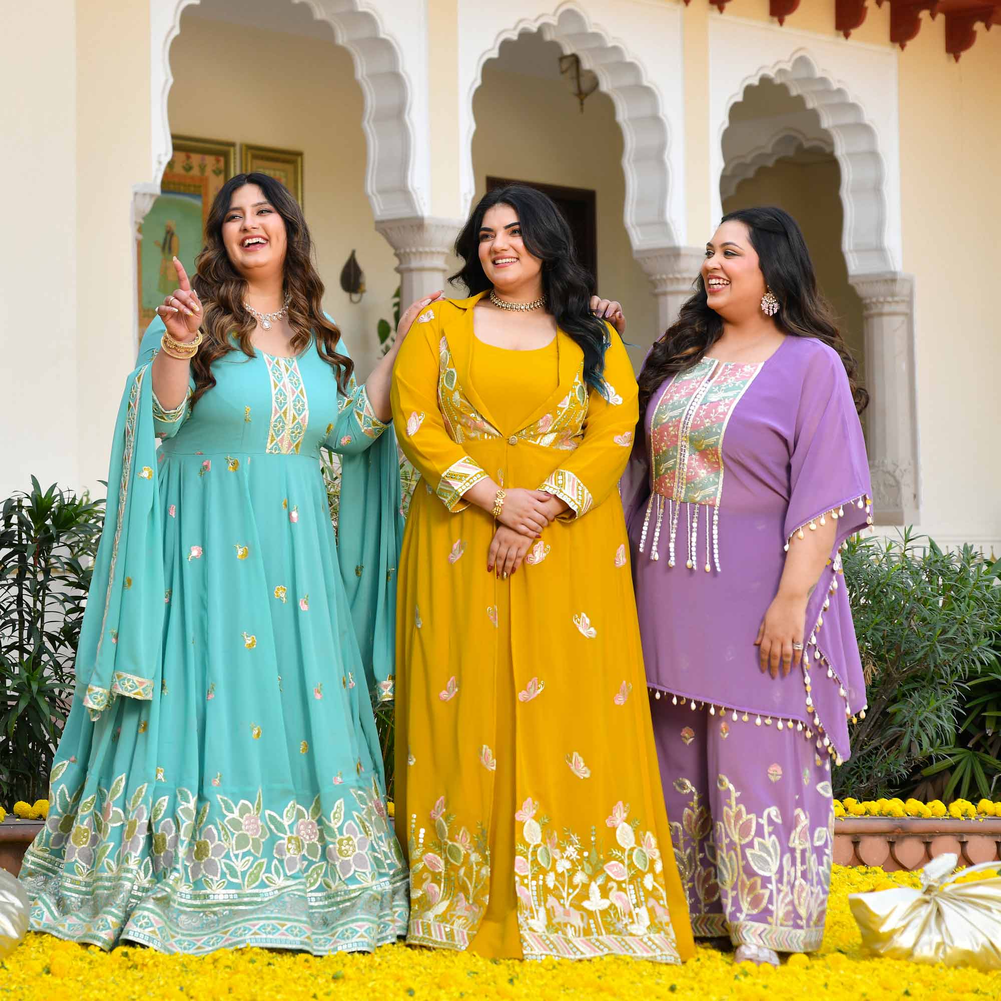 Golden Vows- Mustard Yellow Thread & Gota Embroidered Georgette Anarkali Cape Set