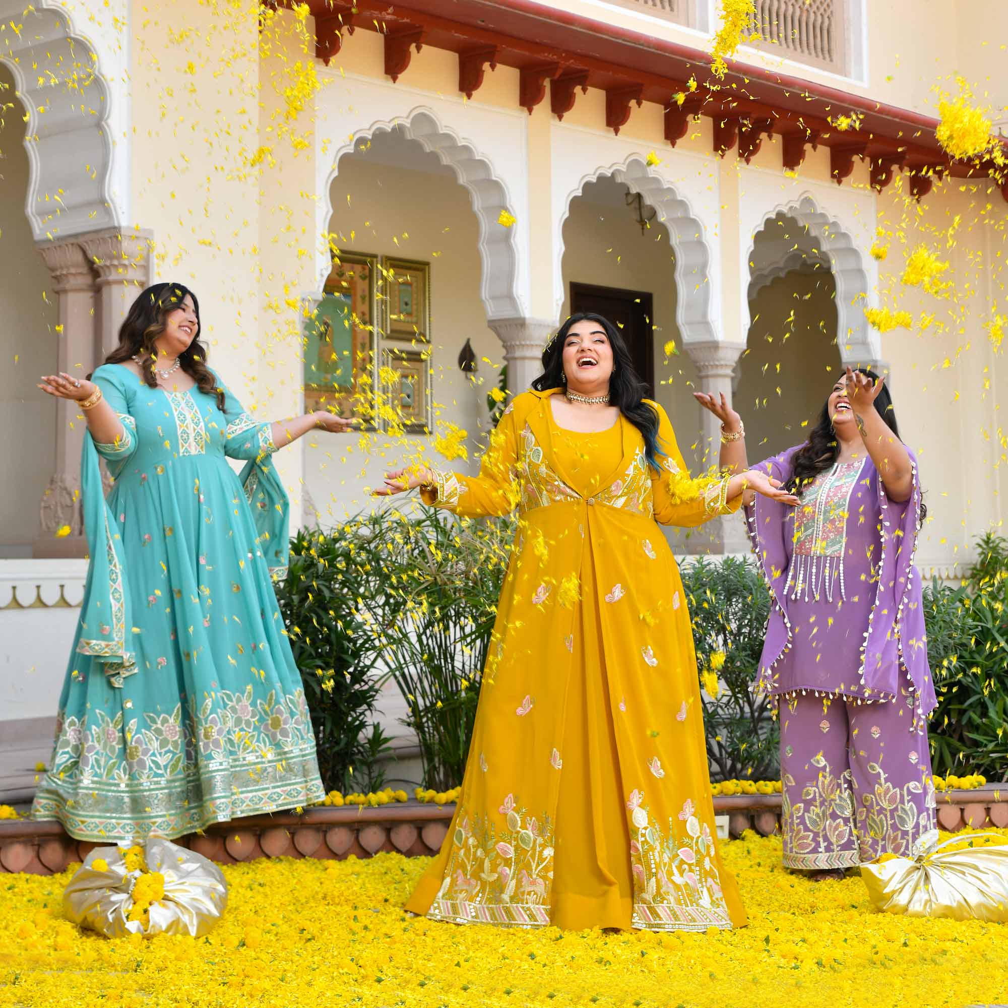 Golden Vows- Mustard Yellow Thread & Gota Embroidered Georgette Anarkali Cape Set