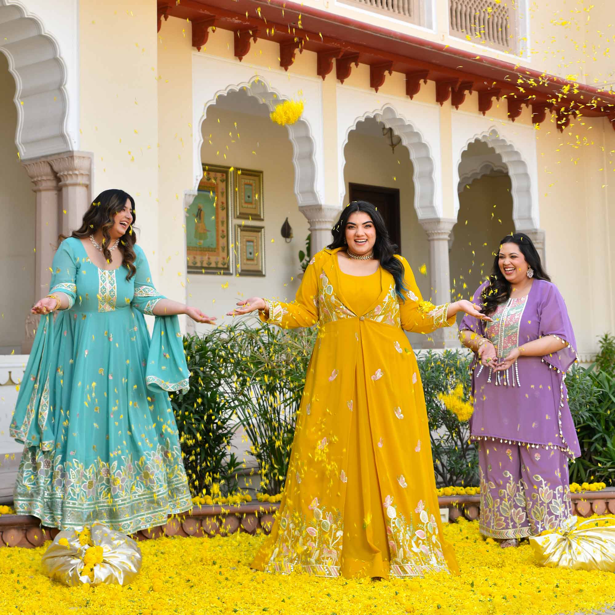 Golden Vows- Mustard Yellow Thread & Gota Embroidered Georgette Anarkali Cape Set