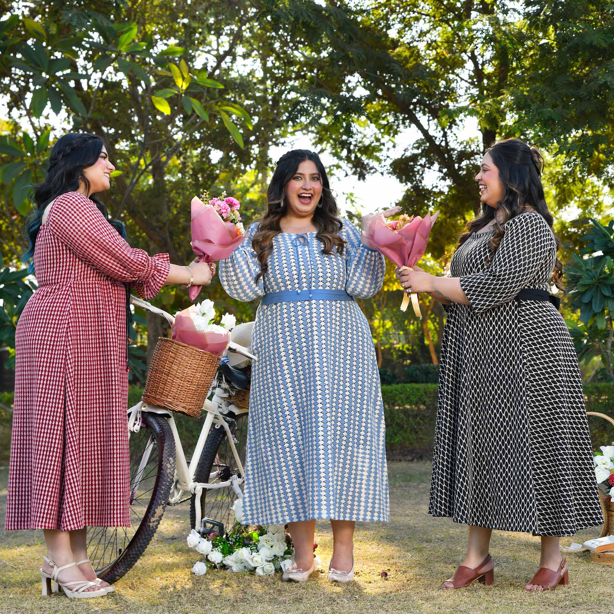 Spain- Brick & Black Cotton Knitted Laced Aline Dress