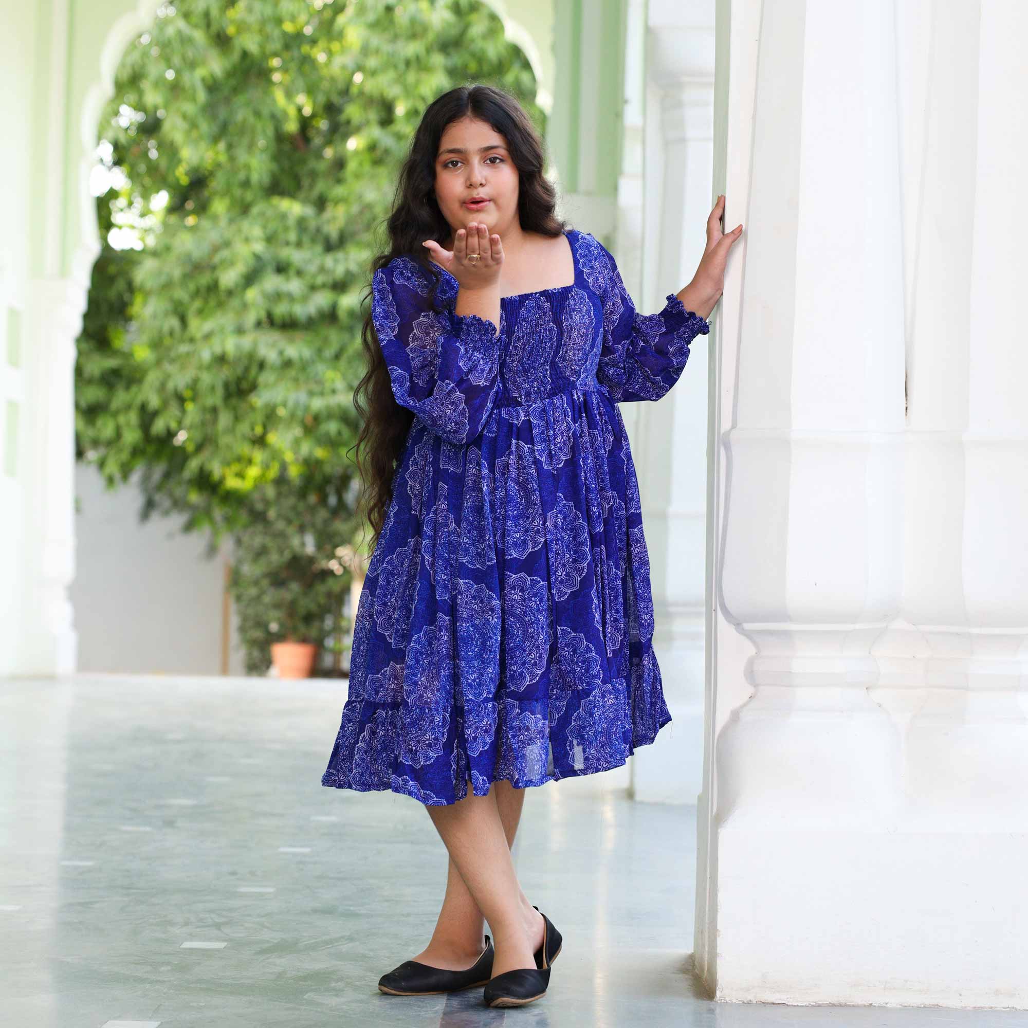 Blueberry Blast Kids Smocking Georgette Dress
