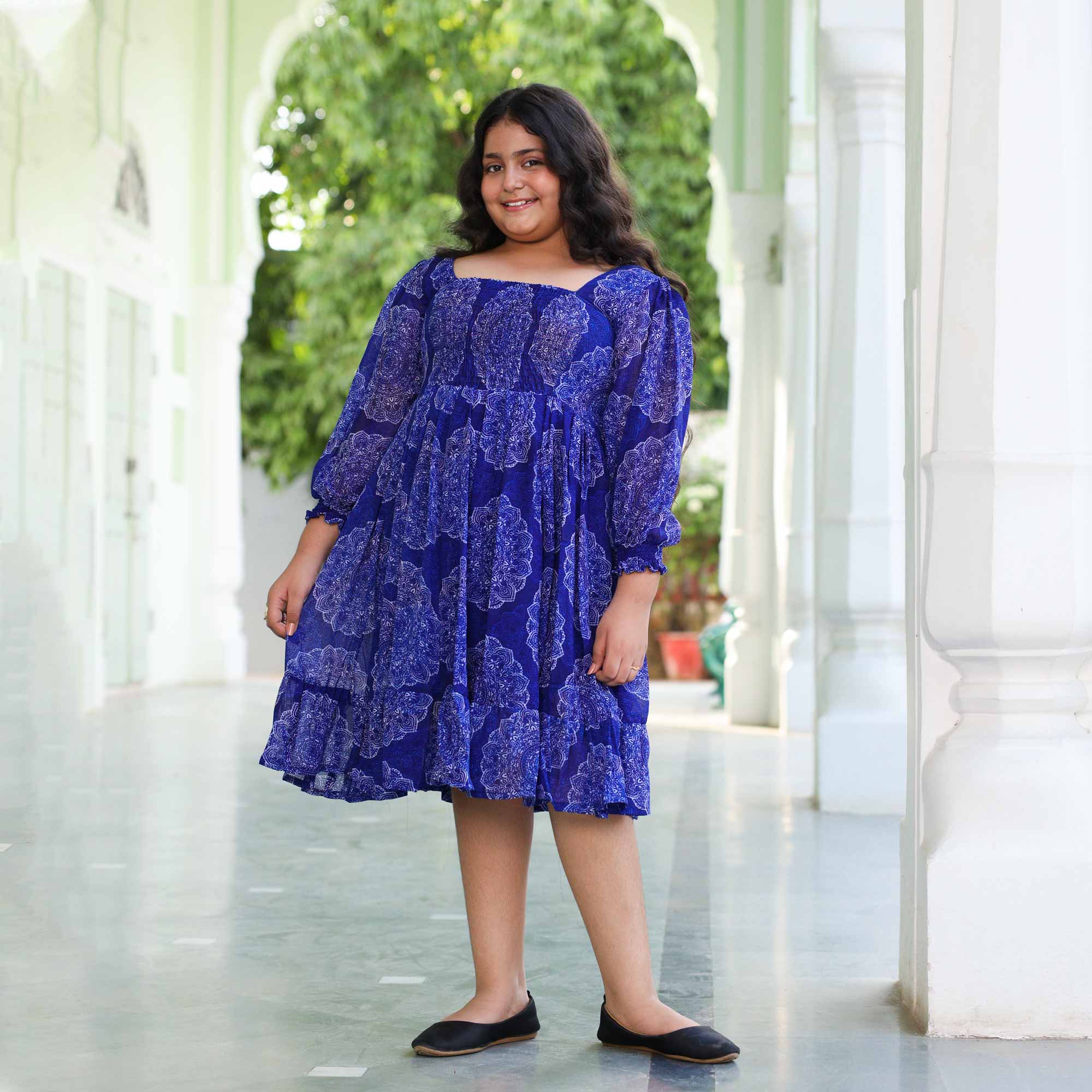 Blueberry Blast Kids Smocking Georgette Dress