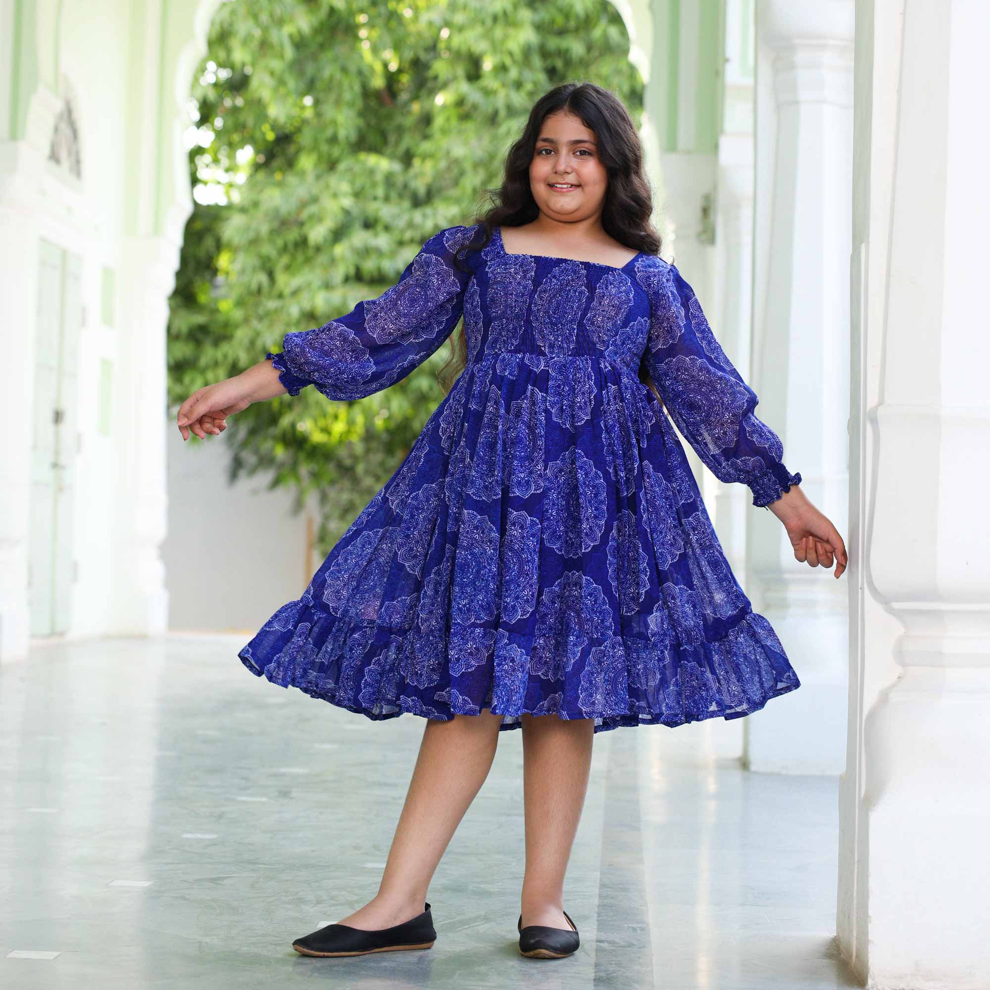 Blueberry Blast Kids Smocking Georgette Dress