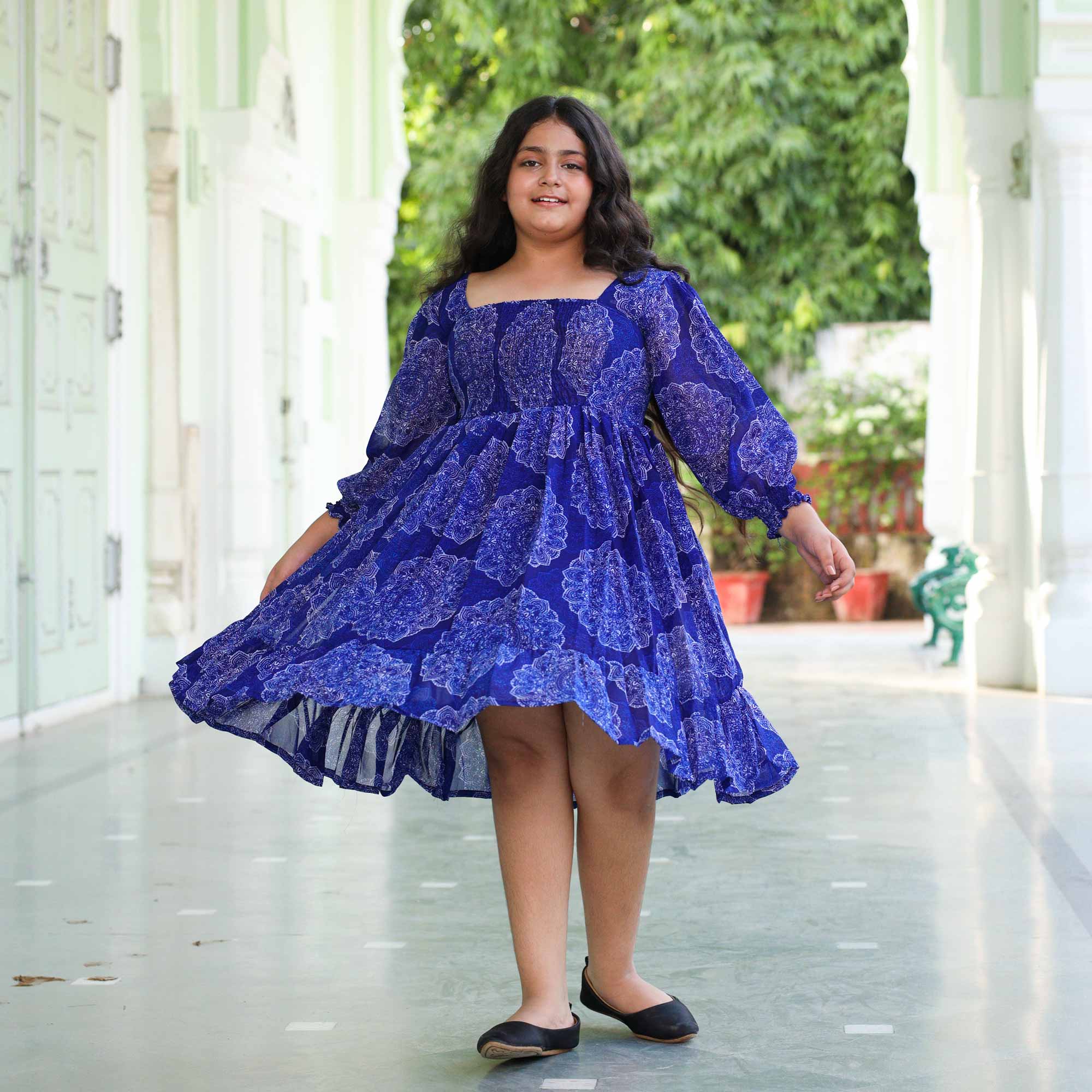 Blueberry Blast Kids Smocking Georgette Dress