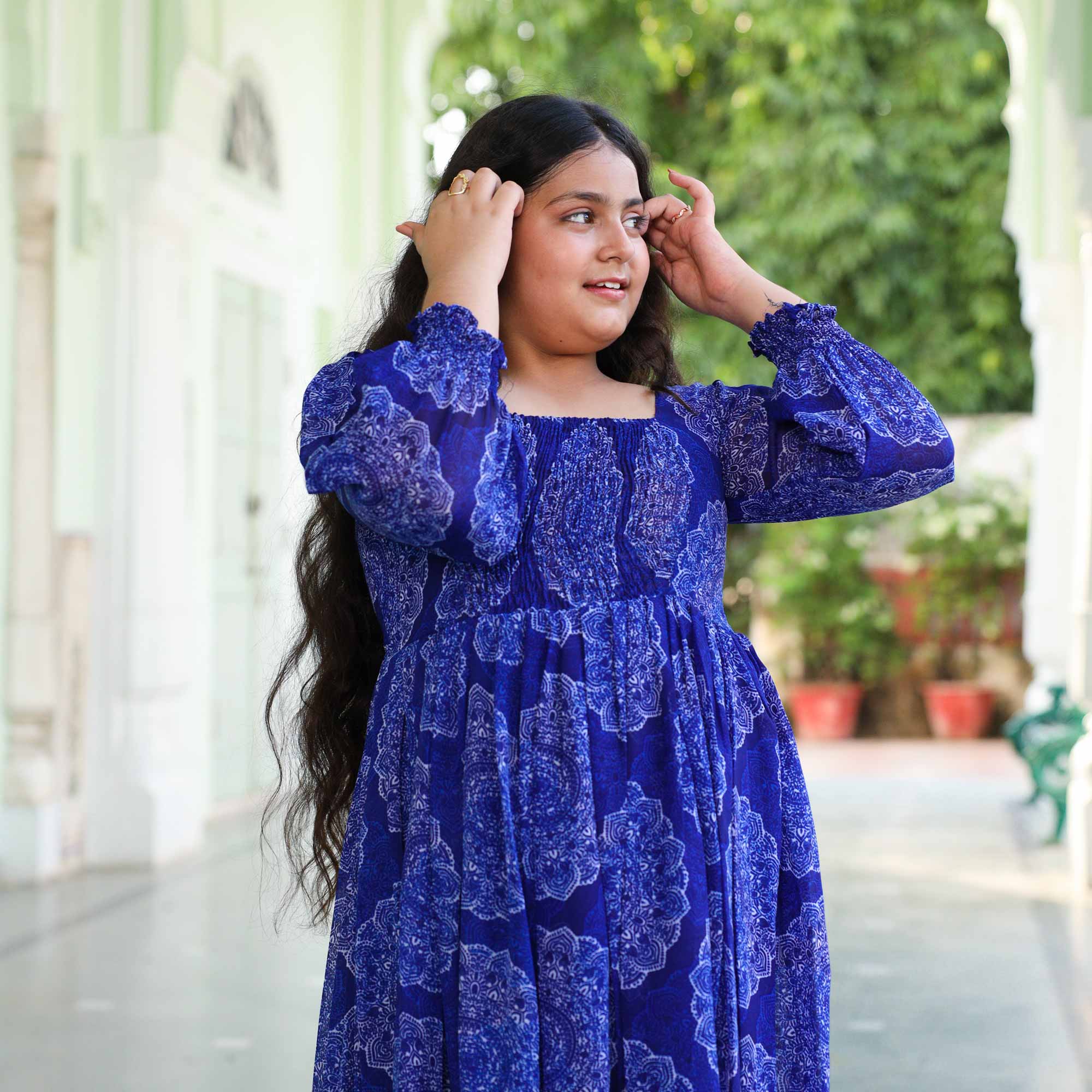 Blueberry Blast Kids Smocking Georgette Dress