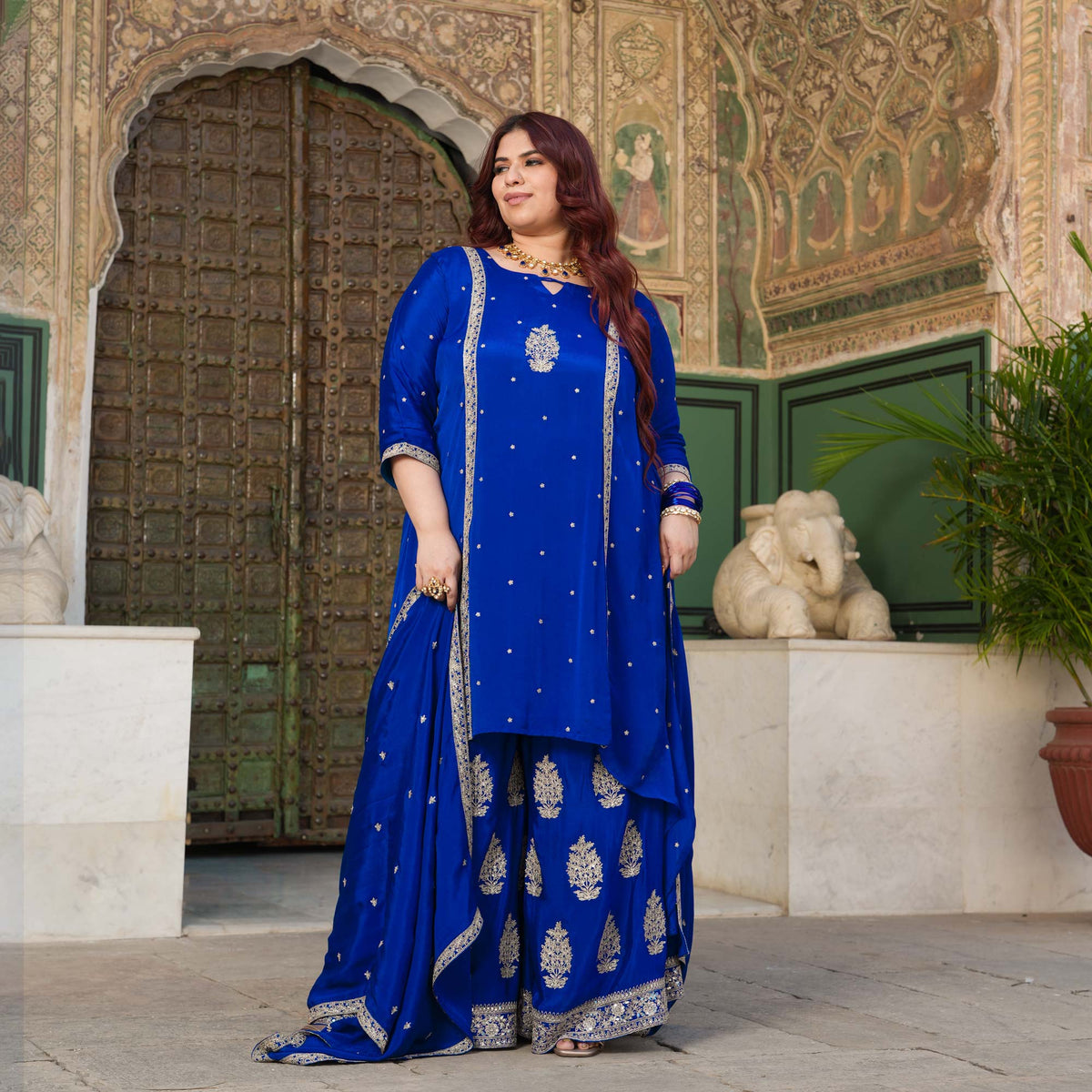 Starry Retreat- Royal Blue Zari & Sequin Embroidered Pure Chinon Suit Set