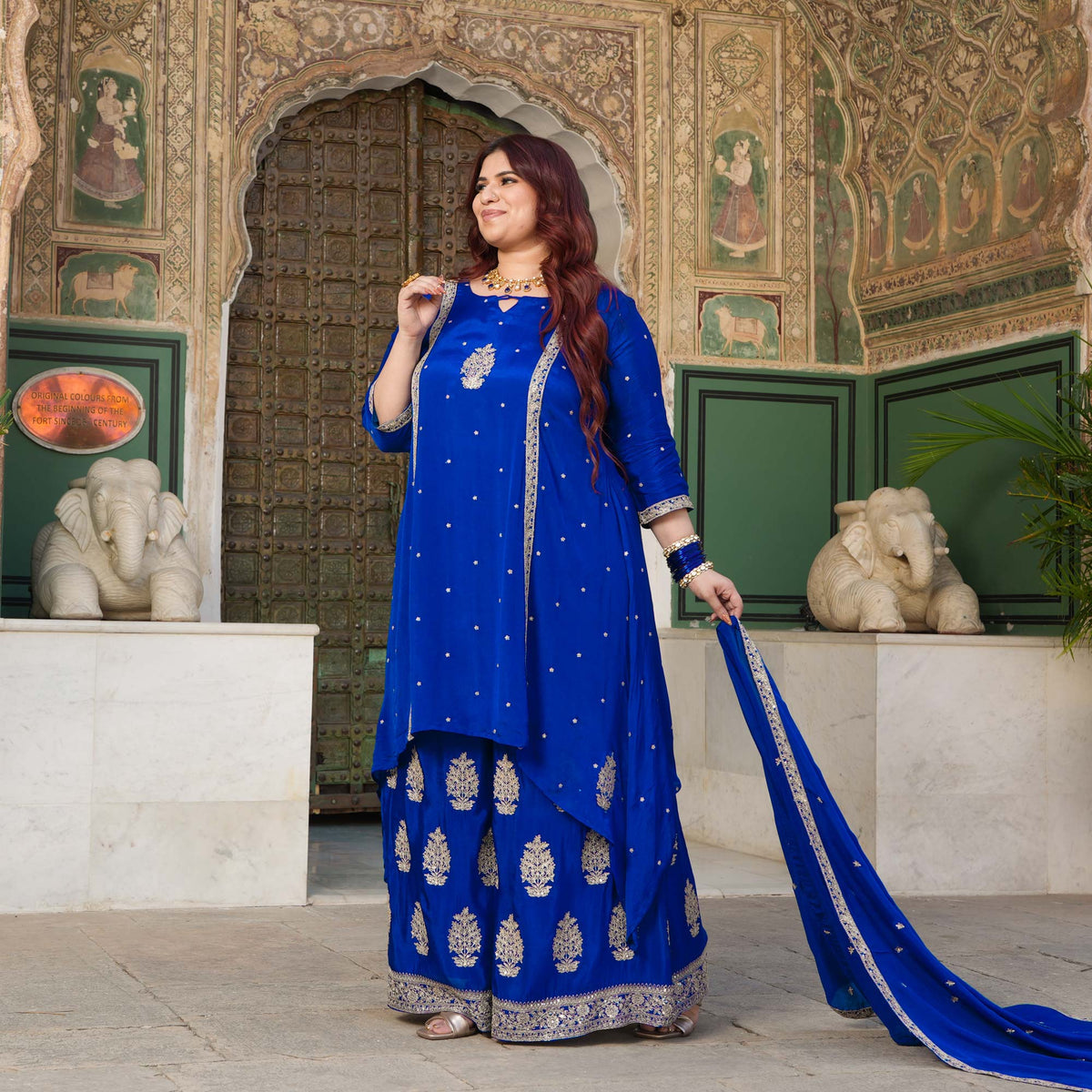 Starry Retreat- Royal Blue Zari & Sequin Embroidered Pure Chinon Suit Set