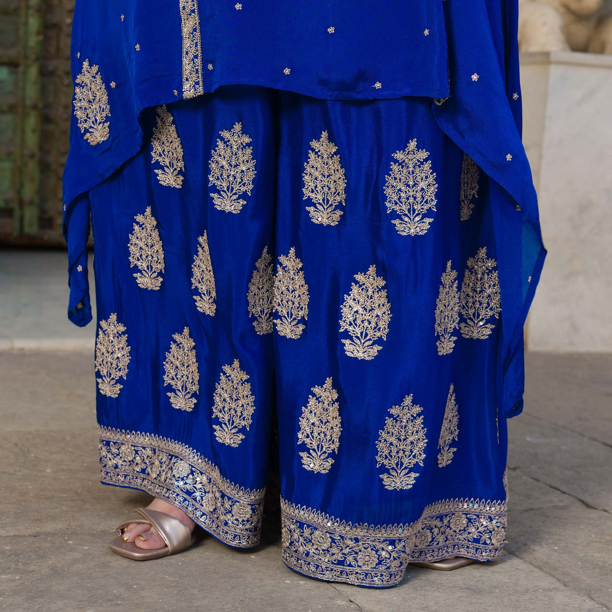 Starry Retreat- Royal Blue Zari & Sequin Embroidered Pure Chinon Suit Set