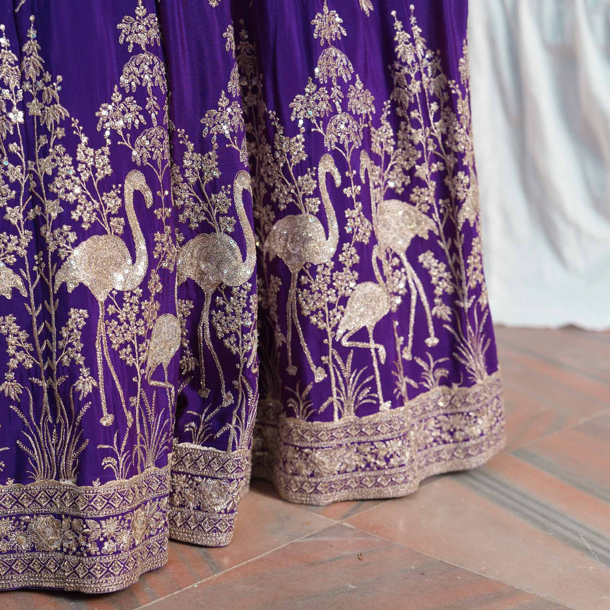 Eden Blooms- Purple Zari & Sequin Embroidered Pure Chinon Lehenga Set