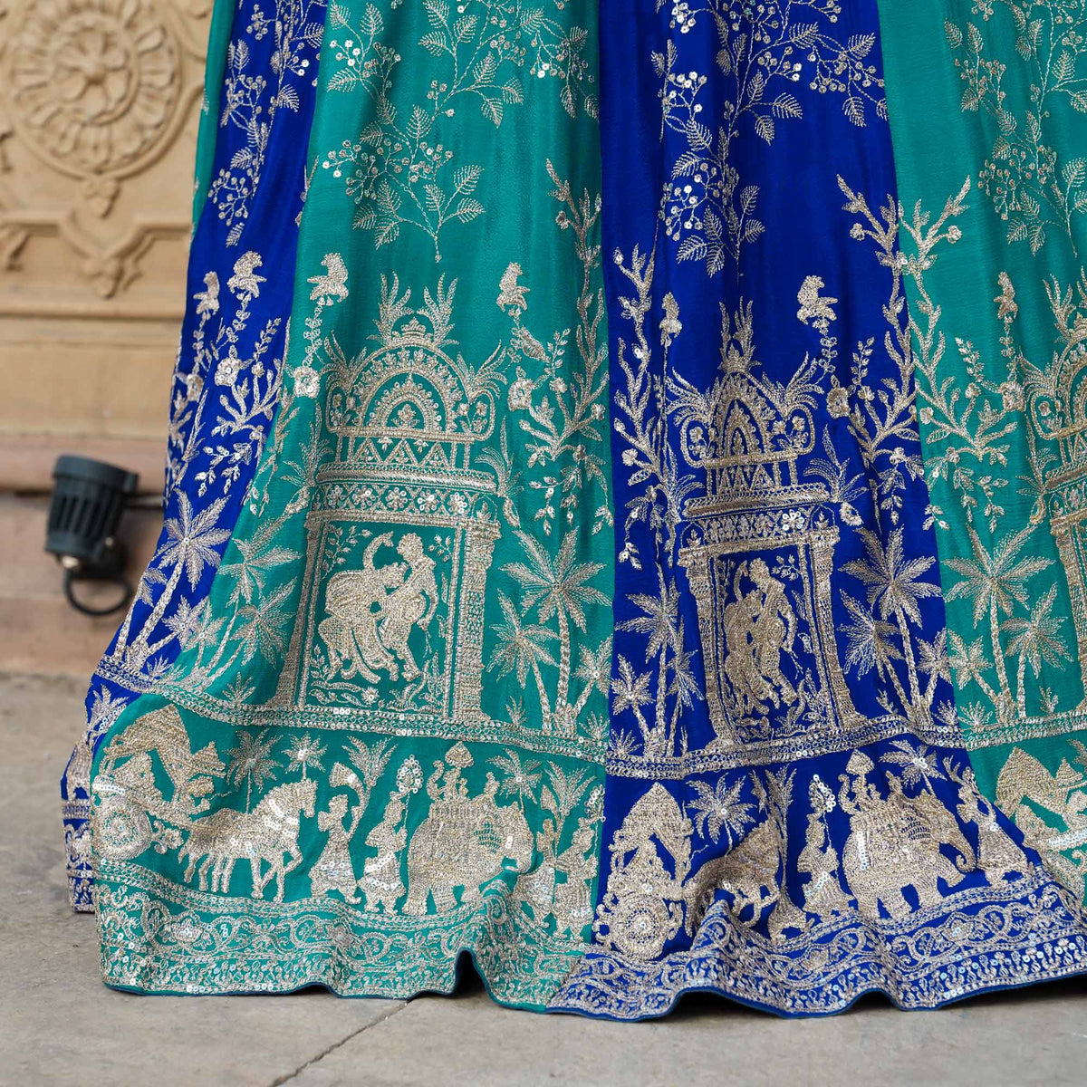 Twin Flames- Rama Green & Royal Blue Zari & Sequin Embroidered Pure Chinon Anarkali Set
