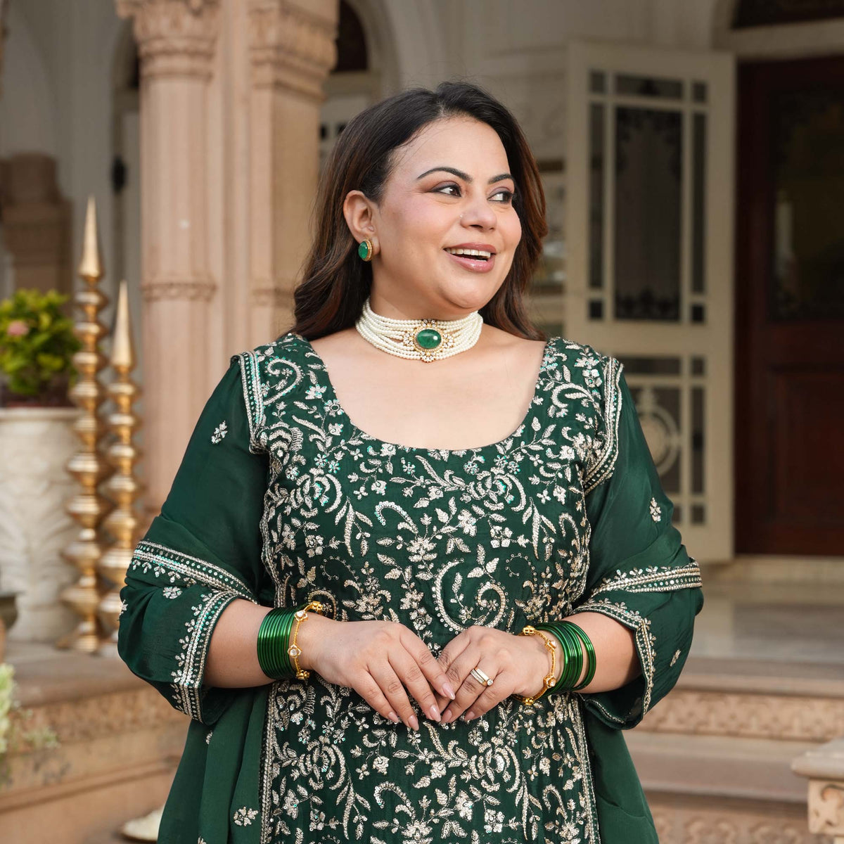 Suryagarh- Rust Thread & Sequin Embroidered Pure Chinon Lehenga Set
