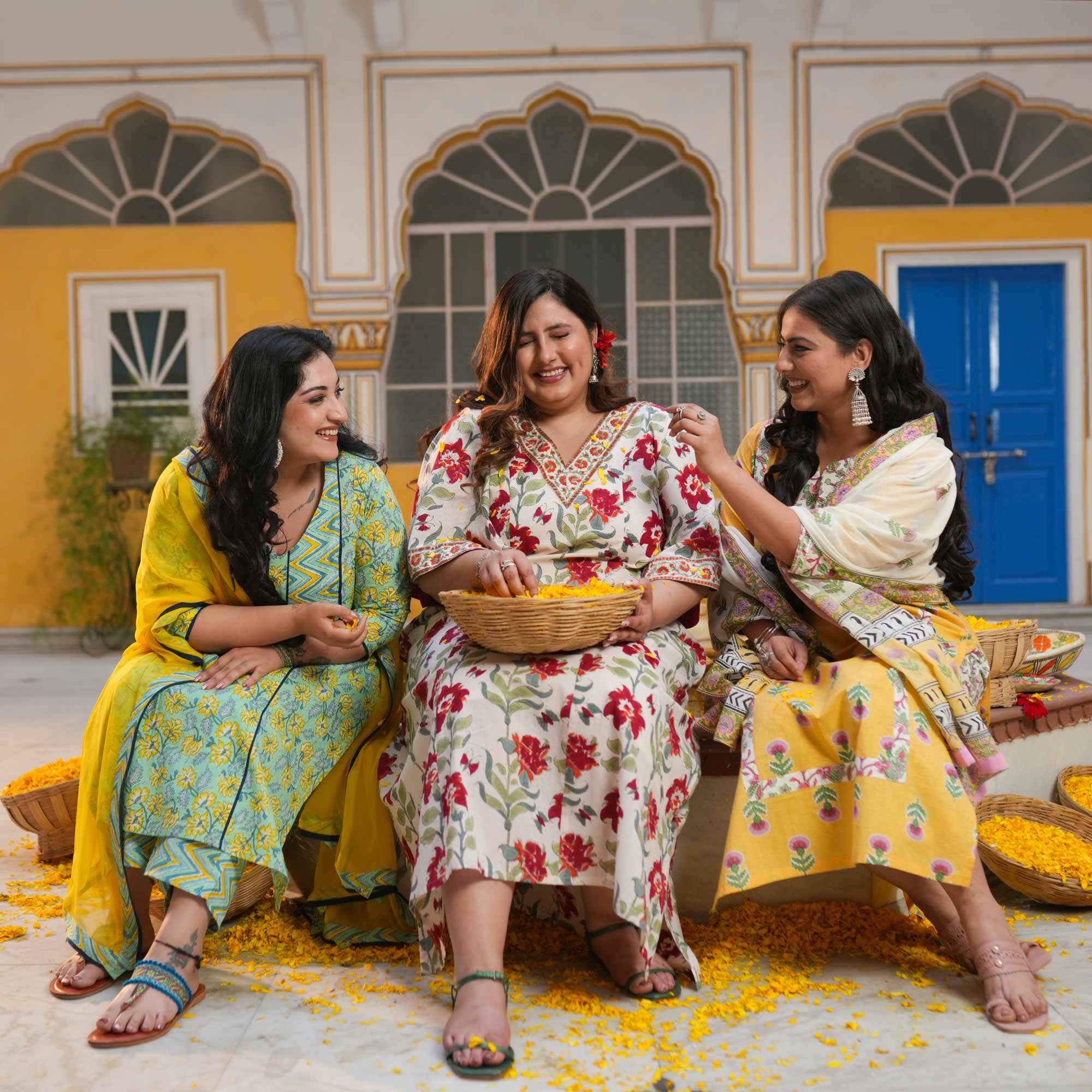 Lemon Mint Floral Cotton Kurta