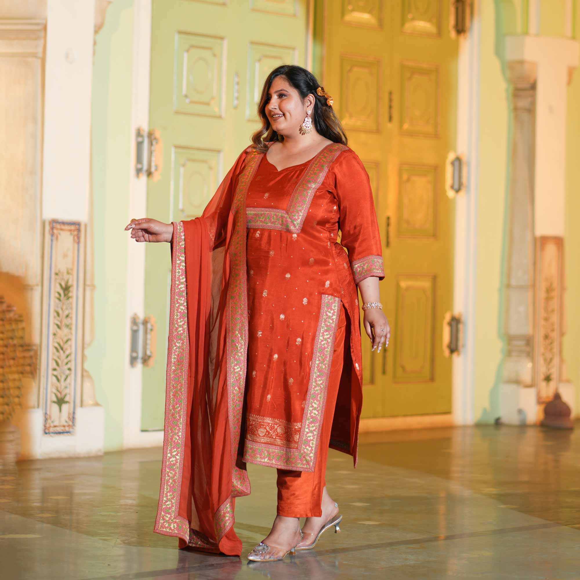 Apricot Charm Banarasi Silk Suit Set