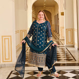 Blue Starlight Charm Sequin Georgette Suit Set