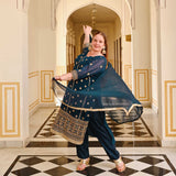 Blue Starlight Charm Sequin Georgette Suit Set