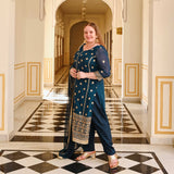 Blue Starlight Charm Sequin Georgette Suit Set