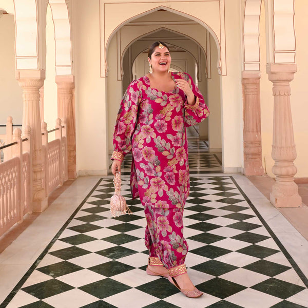 Fuchsia Fiesta Floral Modal Embroidered Co-Ord Set
