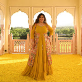 Royal Glow Tiered Dress With Embroidered Cape