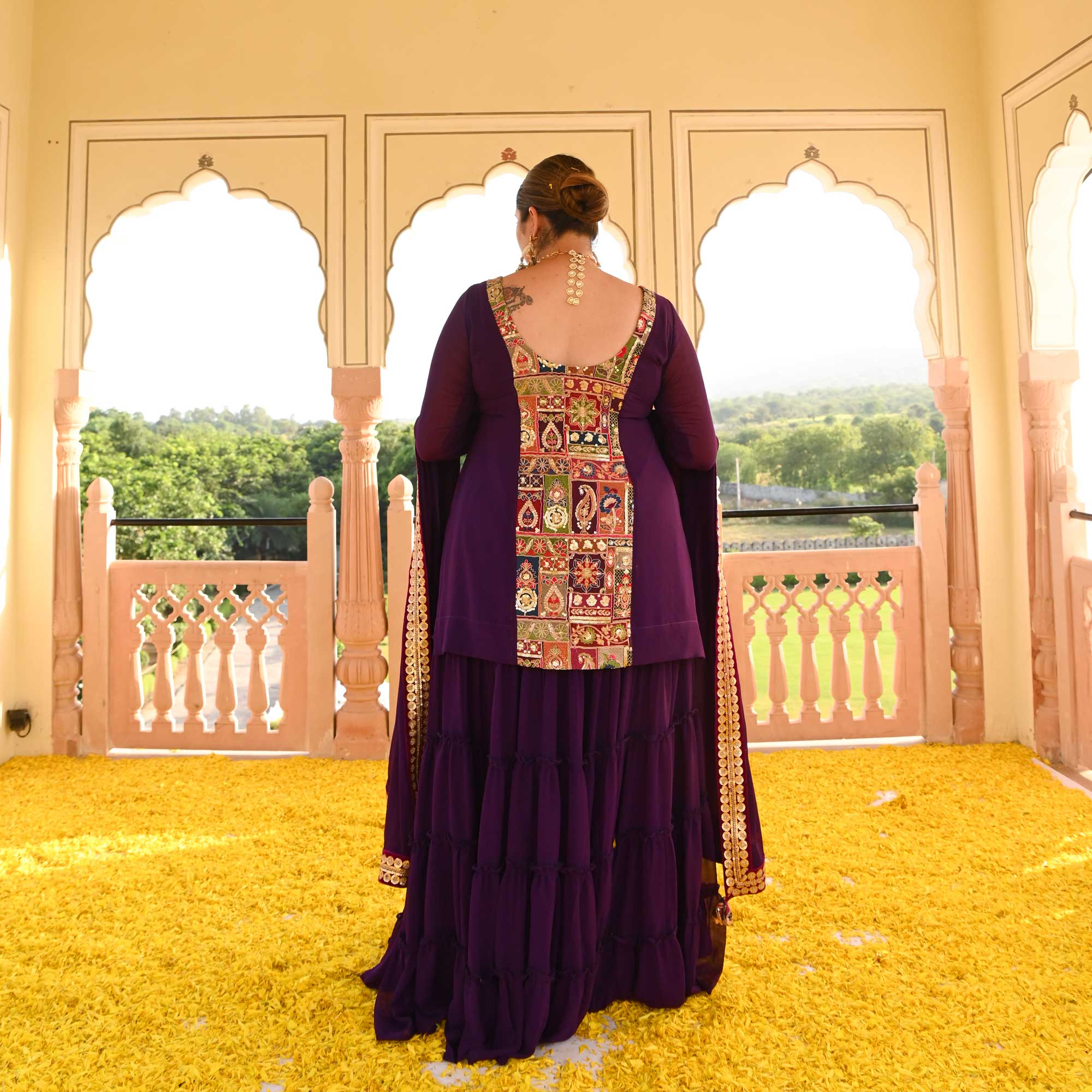 Plum Passion Embroidered Tiered Lehenga Set