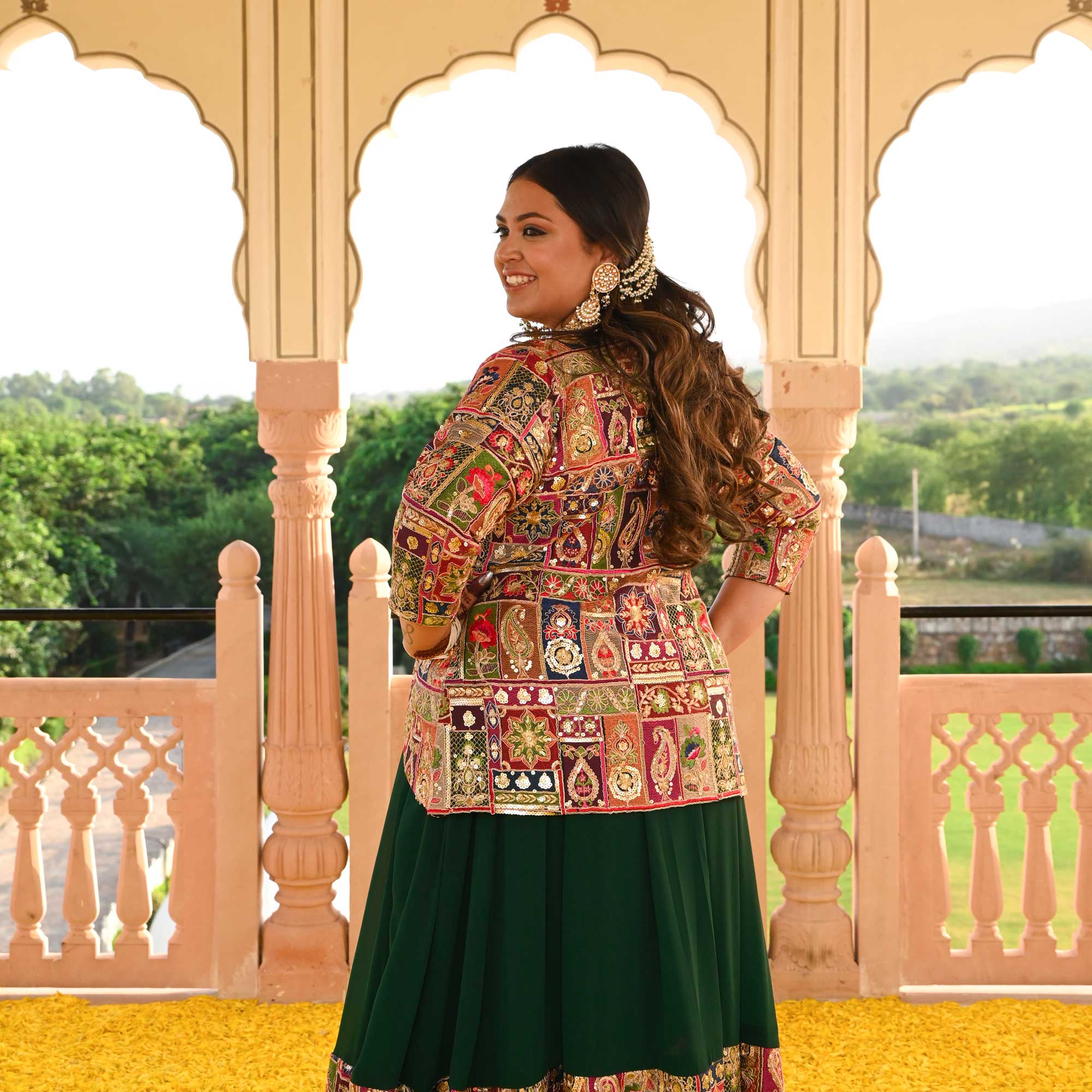 Regal Green Position Embroidered Anarkali With Koti