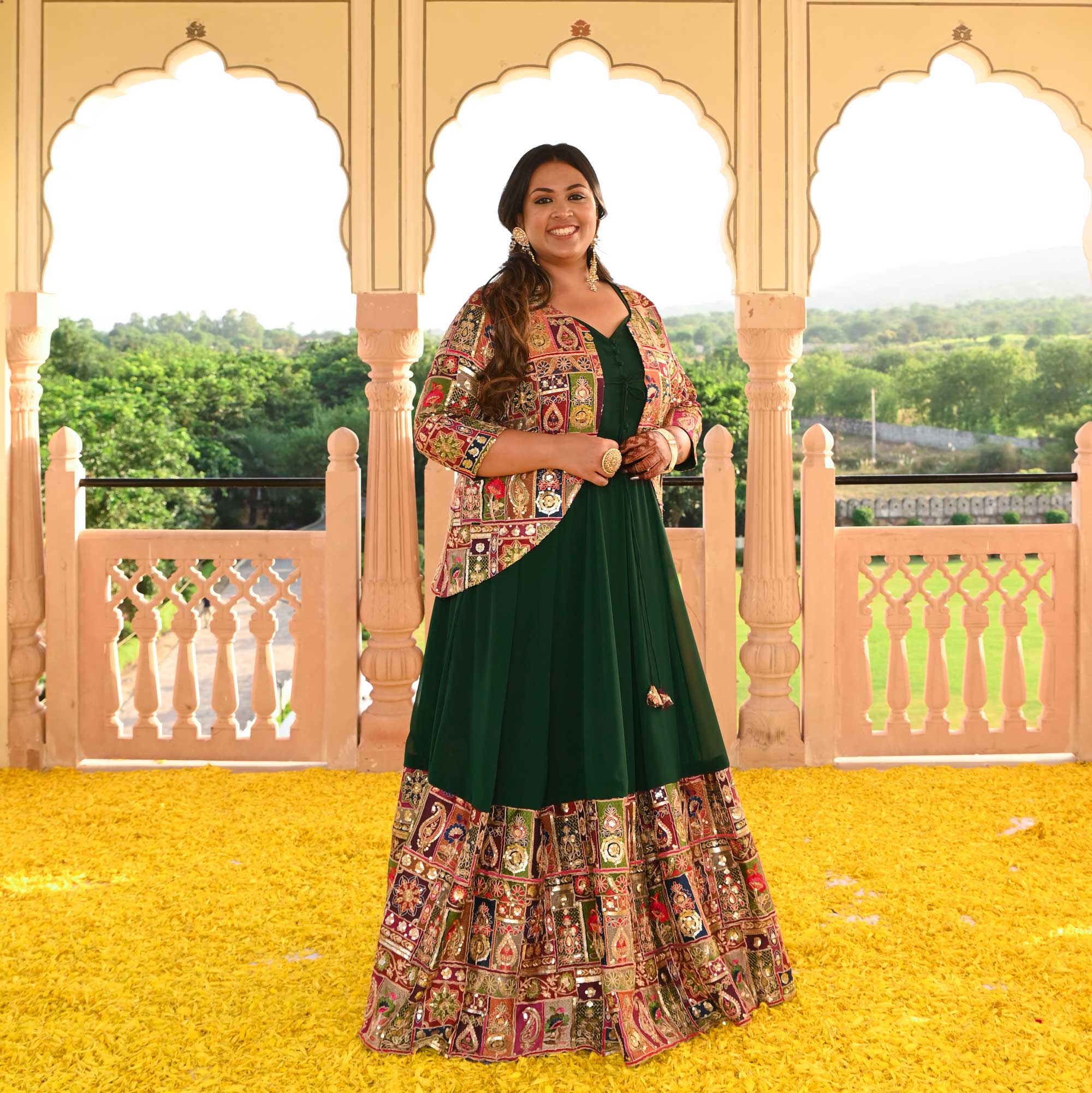 Regal Green Position Embroidered Anarkali With Koti