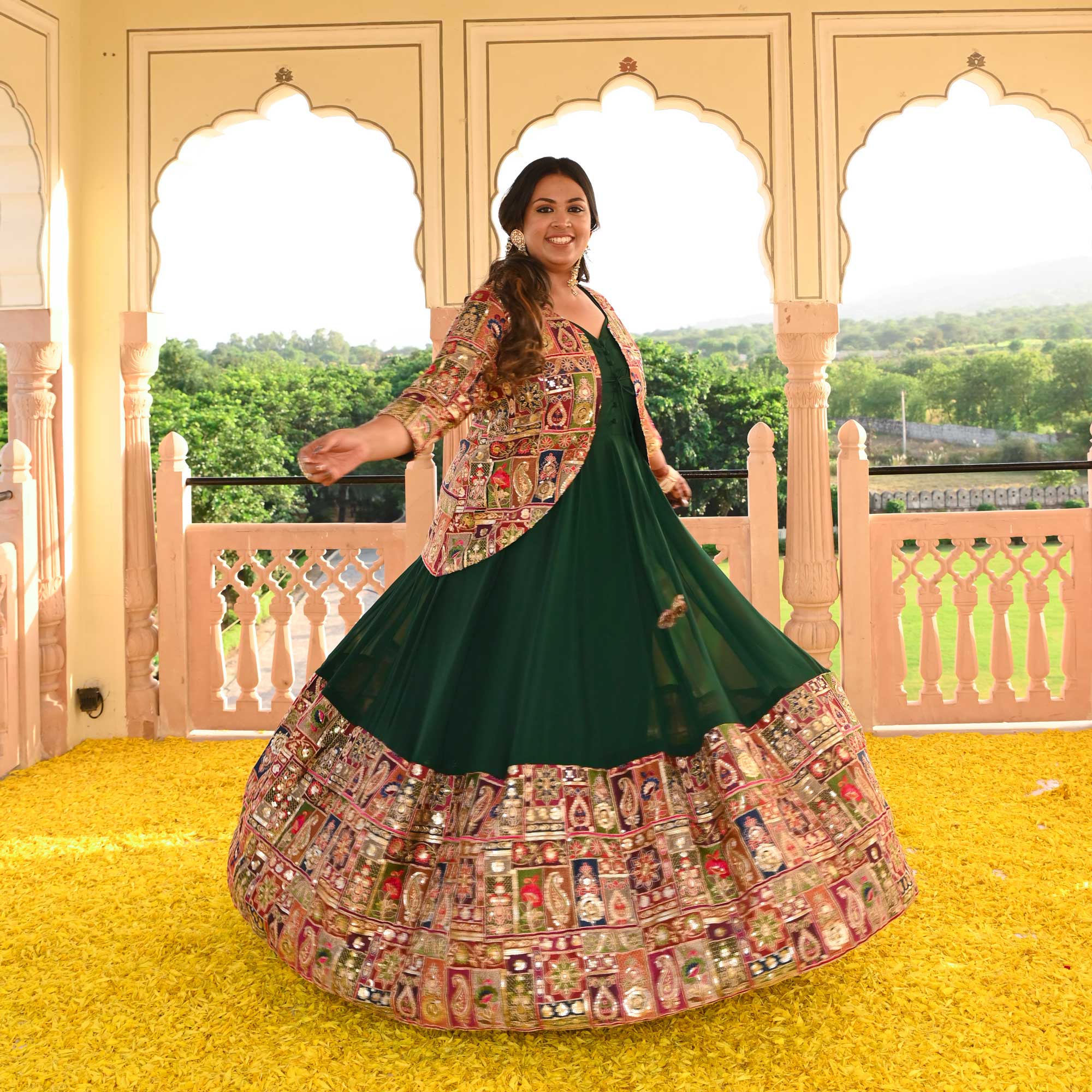 Regal Green Position Embroidered Anarkali With Koti