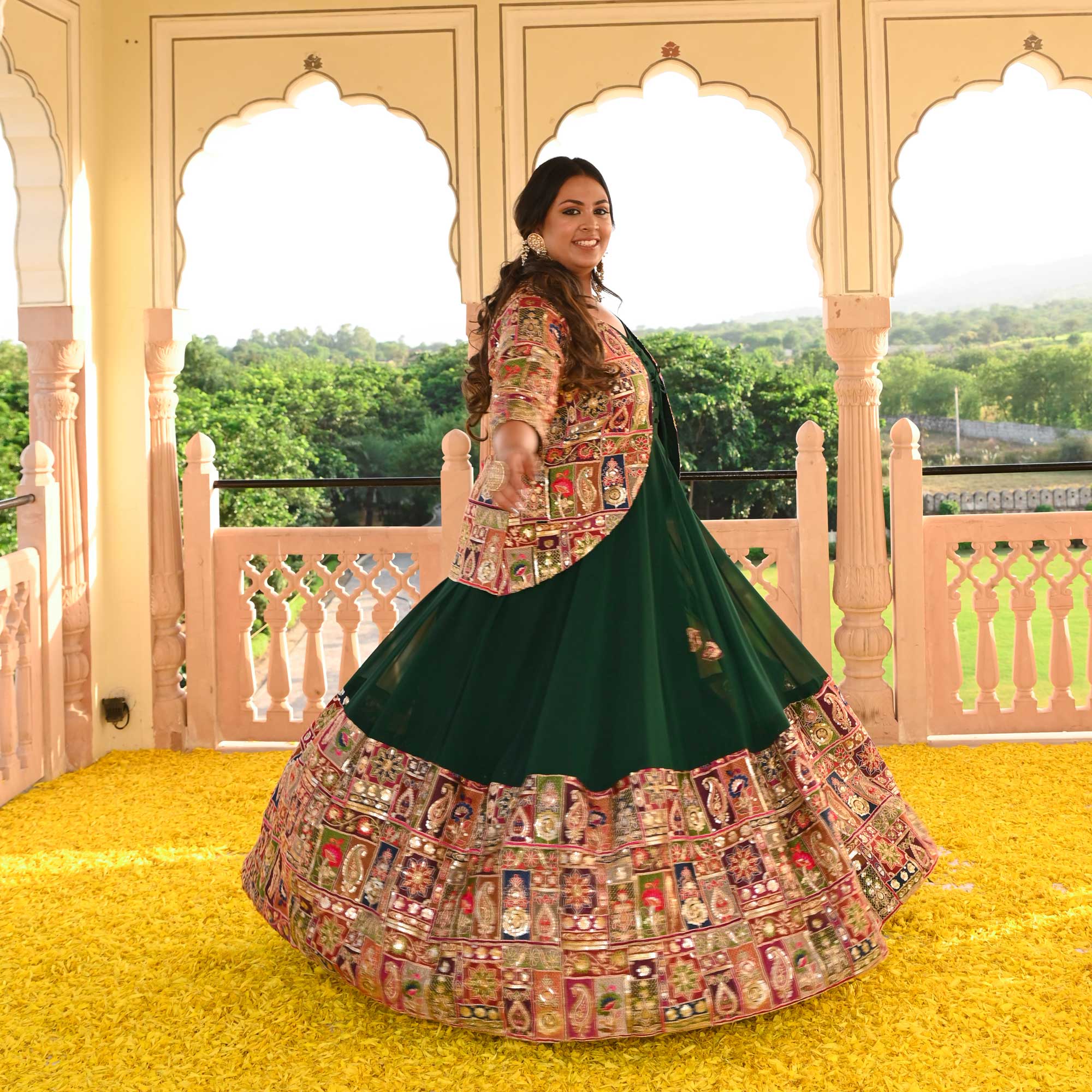 Regal Green Position Embroidered Anarkali With Koti