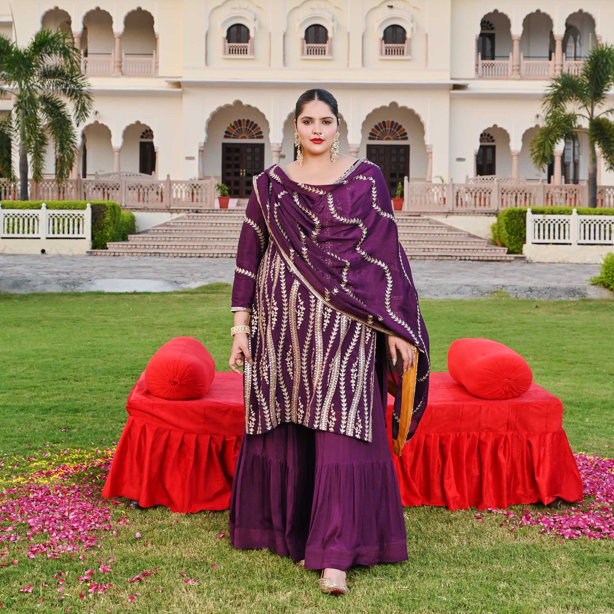 Radiant Raisin Purple Passion Gota Patti Sharara Set