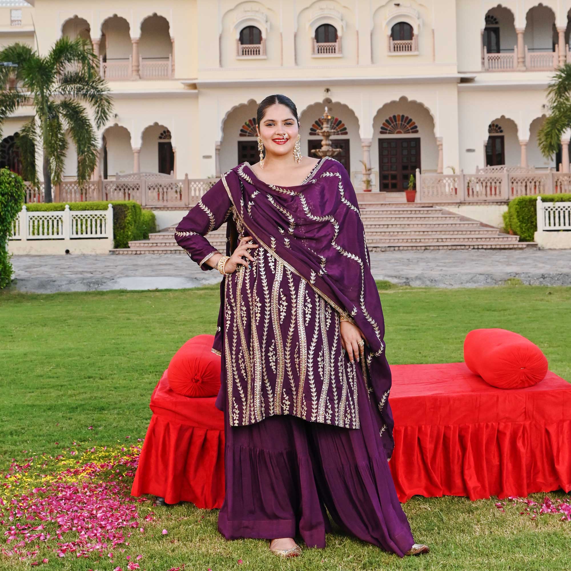 Radiant Raisin Purple Passion Gota Patti Sharara Set