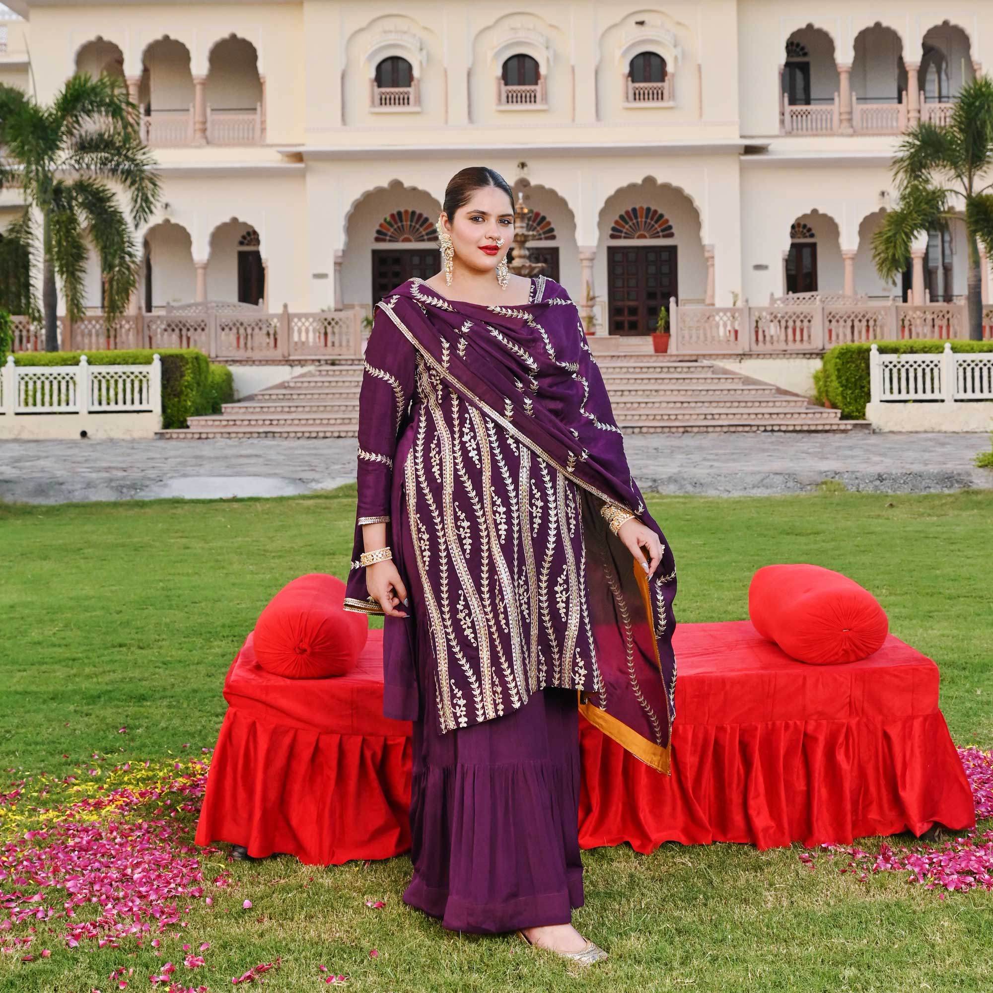 Radiant Raisin Purple Passion Gota Patti Sharara Set