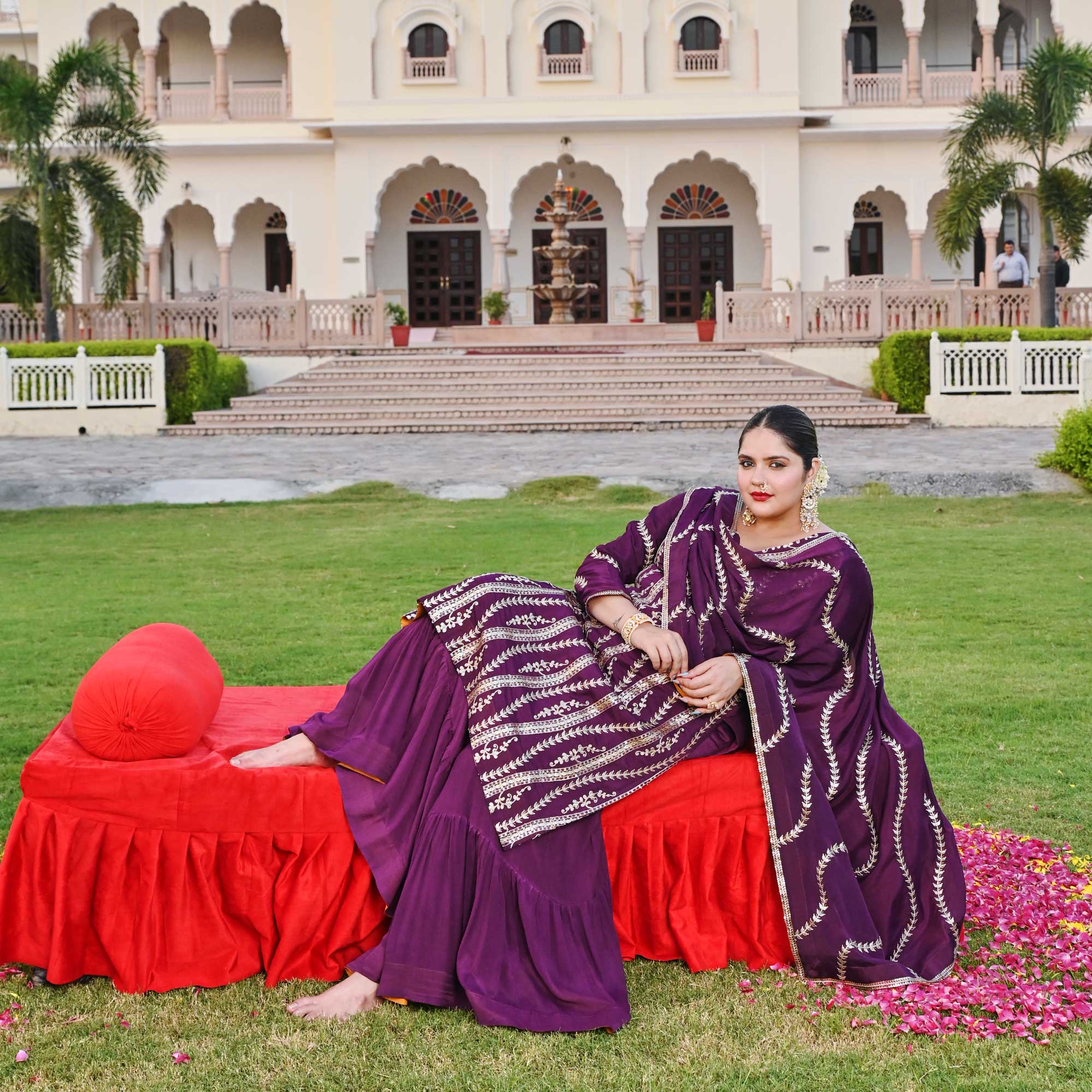 Radiant Raisin Purple Passion Gota Patti Sharara Set