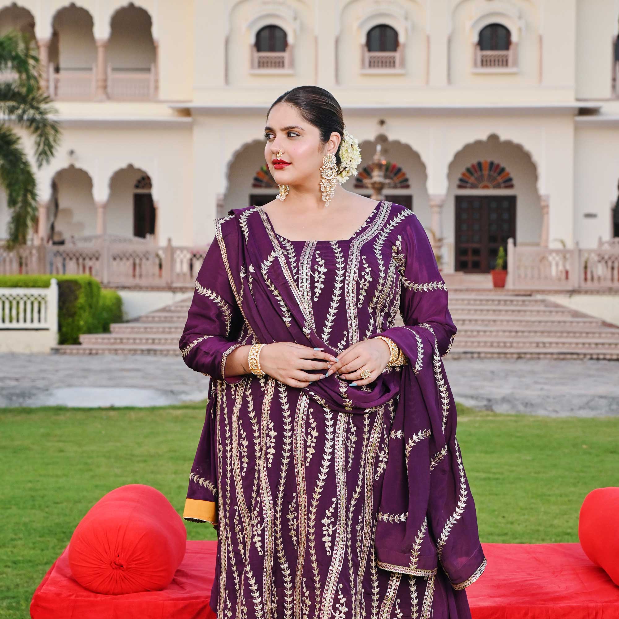 Radiant Raisin Purple Passion Gota Patti Sharara Set